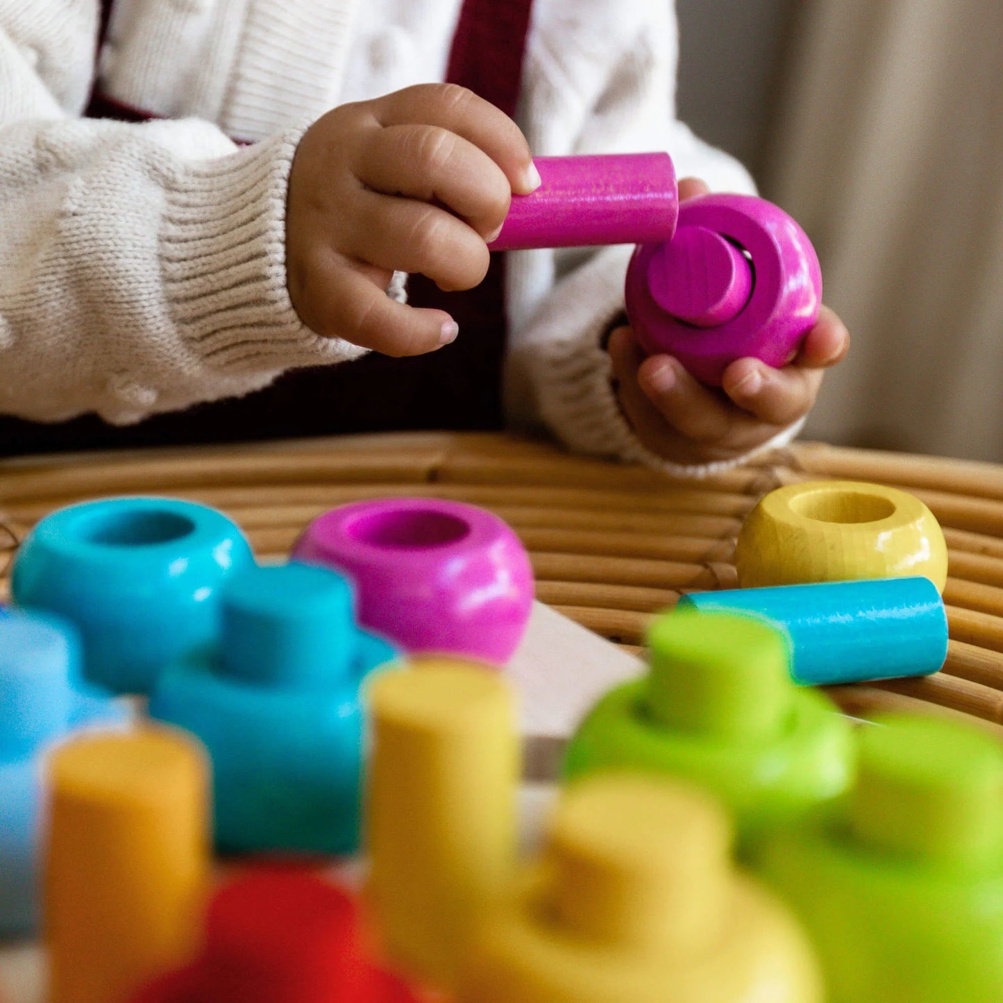Rainbow Whirls Wooden Sorting & Stacking Rings Shape Sorter Fine Motor Toys