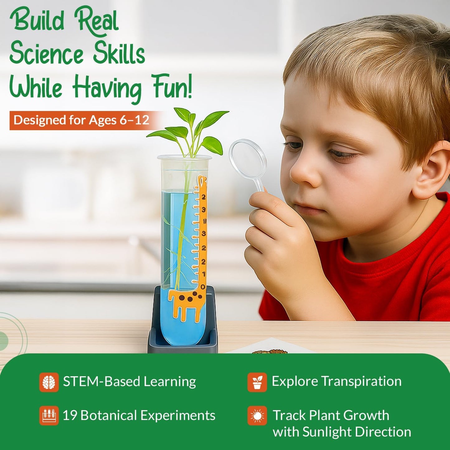 STEM Plant Growing Kit for Kids Ages 8–12 | 19 Hands-On Science Experiments | Learn Transpiration, Hydroponics & More | Grow with Seeds from Your Kitchen | Perfect for School & Home Projects