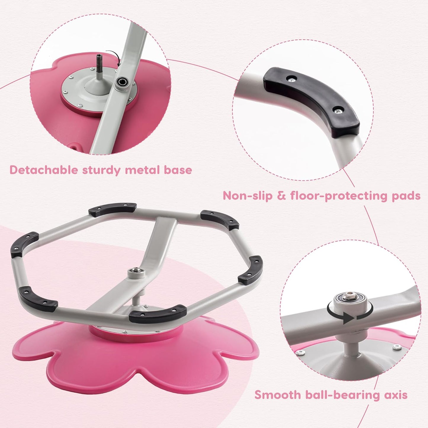ROBUD Kids Sensory Swivel Chair, Autism Kids Swivel Chair with Non-Slip Design, Training Body Coordination, Flower Shape Wobble Chair, No Assembly, Pink