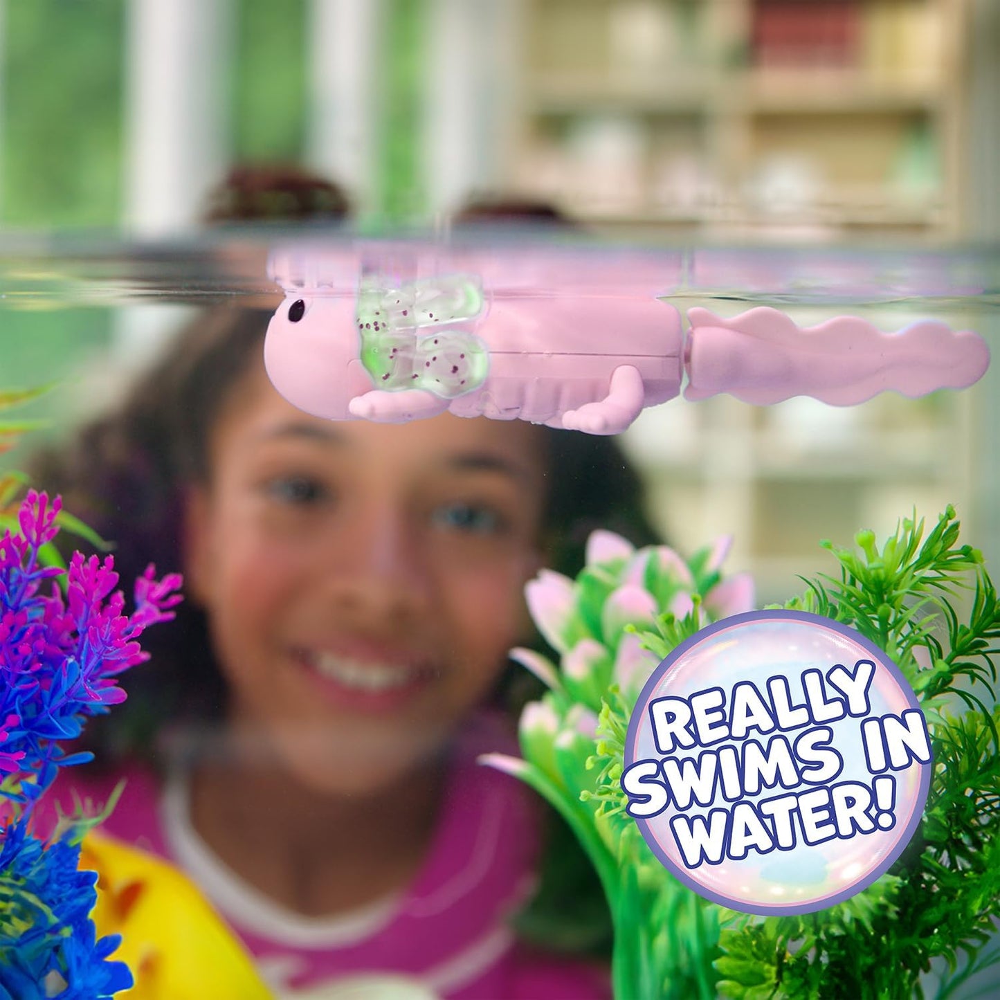 Interactive Baby Axolotl with Inflatable Pool, Alix, Swims and Lights up in Water, Rainbow Lights Tell Your Mood (Ages 5+)