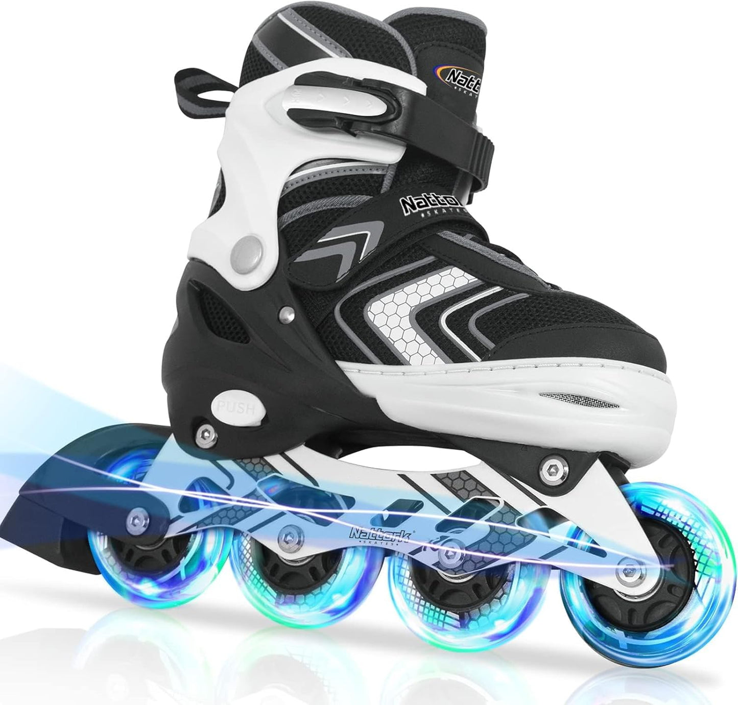 Nattork Adjustable Inline Skates for Girls and Boys with Full Light up Wheels, Beginner Roller Skates for Kids Youth Purple Pink Blue Black