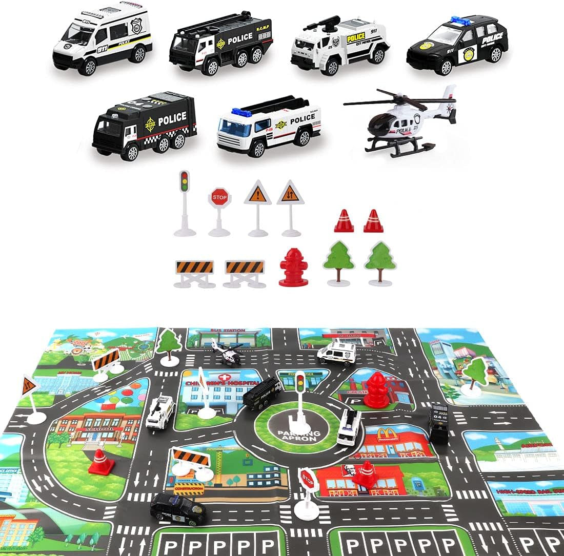 Dwi Dowellin 20-in-1 Transport Carrier Vehicle Set for Toddlers: Cargo Airplane and Police Toys for Boys and Girls Ages 2-7