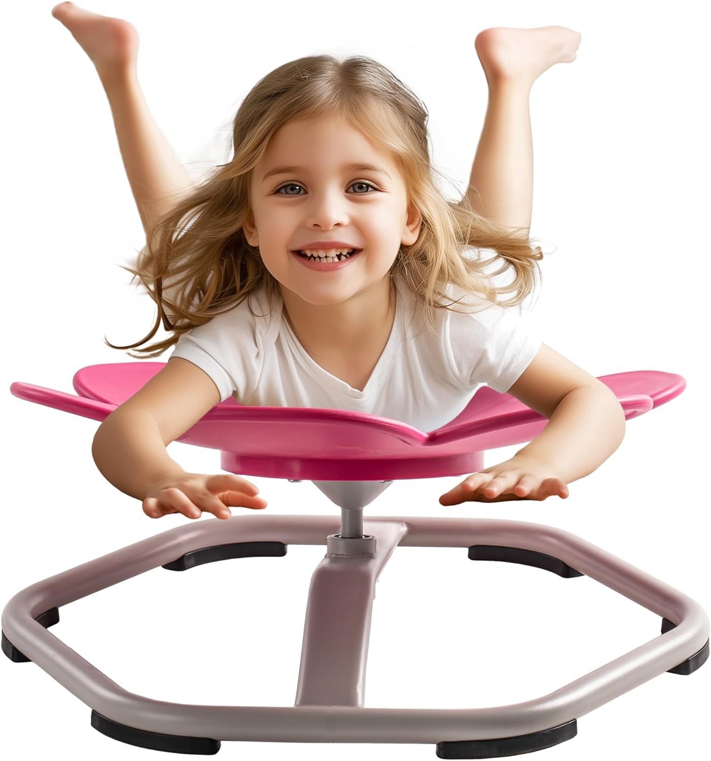 ROBUD Kids Sensory Swivel Chair, Autism Kids Swivel Chair with Non-Slip Design, Training Body Coordination, Flower Shape Wobble Chair, No Assembly, Pink