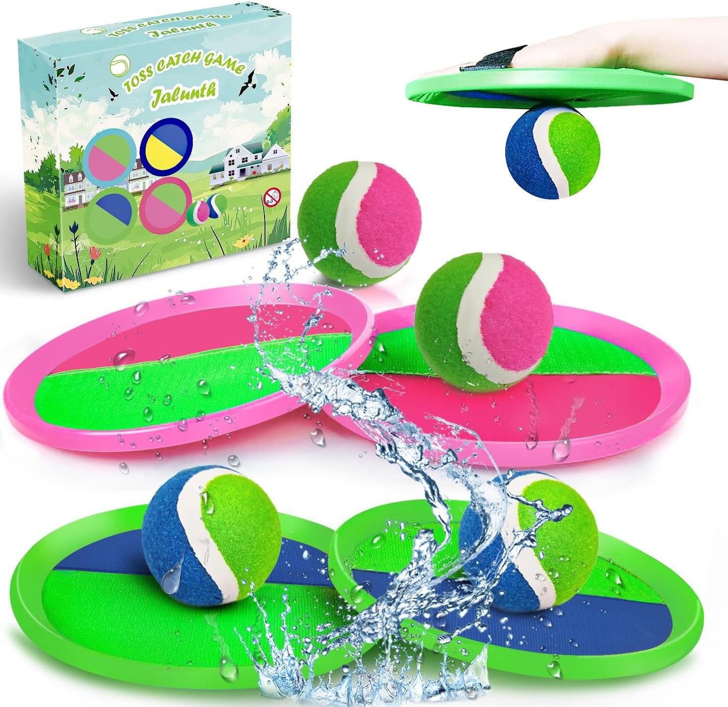 Jalunth Ball Catch Set Game Toss Paddle - Beach Toys Back Yard Pool Outdoor Lawn Games Backyard Camping Sticky Mitts Age 3 4 5 6 7 8 9 10 11 12 Years Old Boys Girls Kids Adults Family Easter Gifts