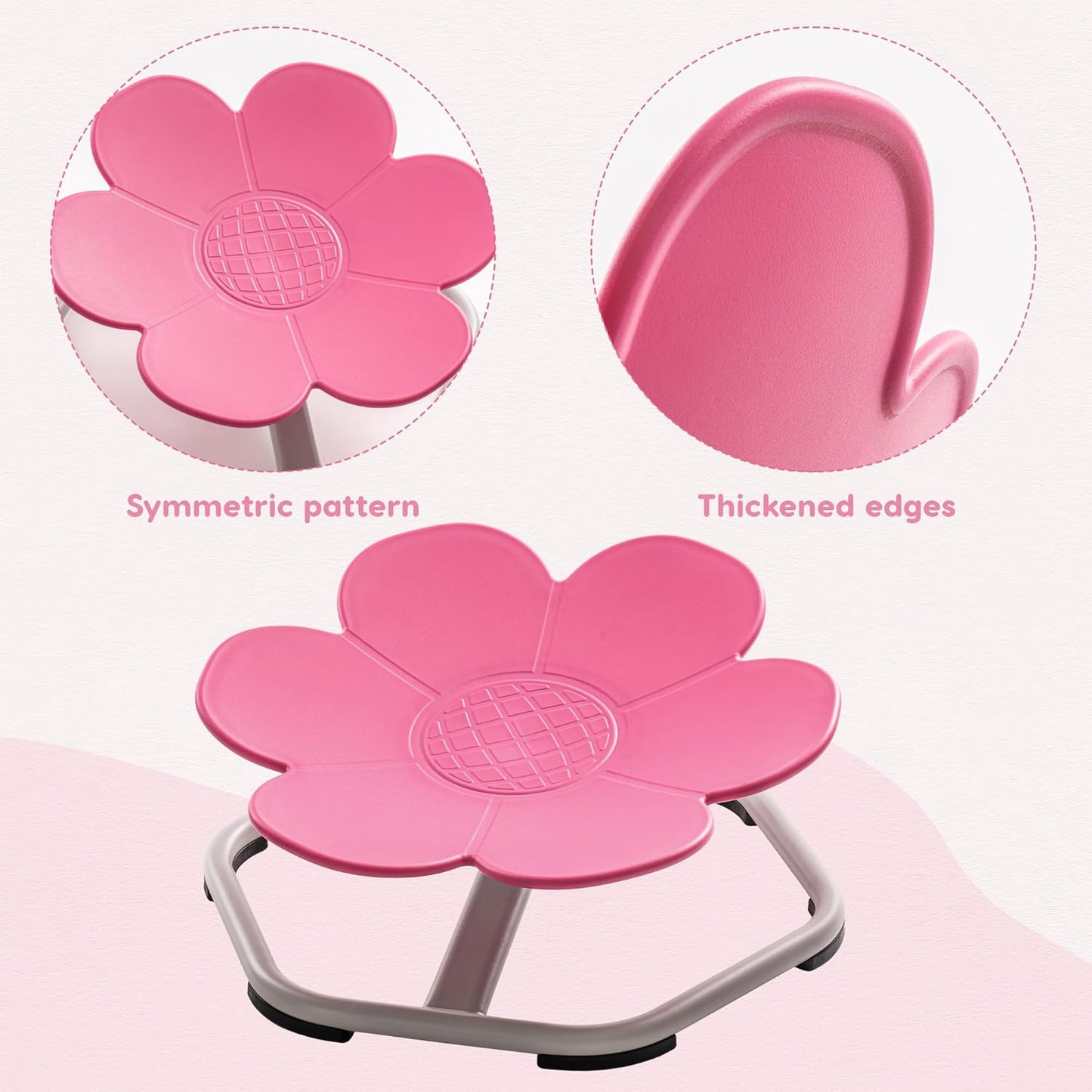 ROBUD Kids Sensory Swivel Chair, Autism Kids Swivel Chair with Non-Slip Design, Training Body Coordination, Flower Shape Wobble Chair, No Assembly, Pink