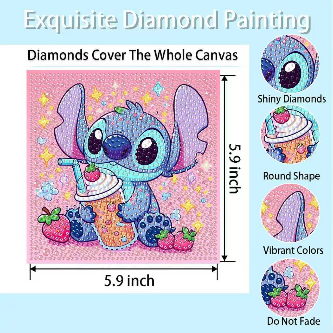 Nekpiahu 6 Pack 5D Diamond Art Painting Kits for Kids Beginners, Full Drill Cute Cartoon Diamond Art Kits, DIY Big Gem Art for Children Ages 6-7-8-9-12, Home Wall Decor 6X6 Inch