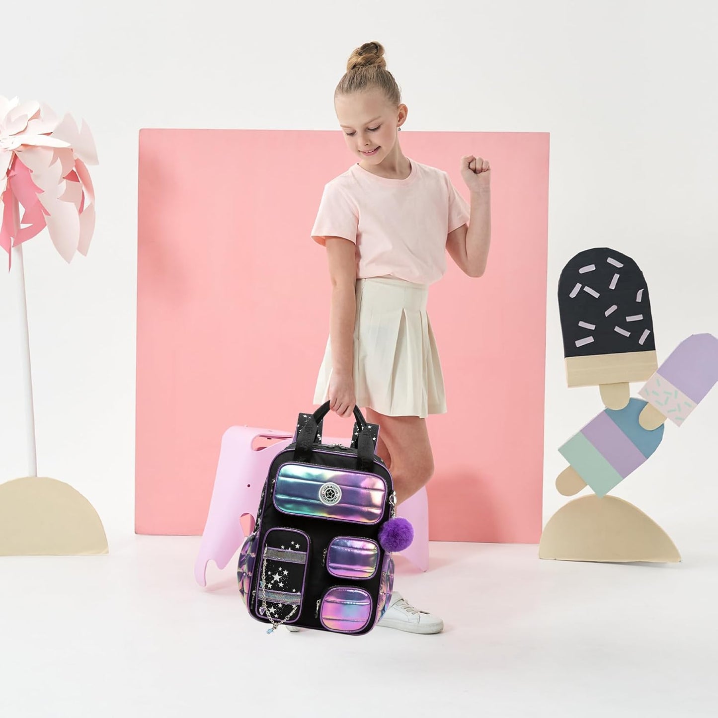 Kids School Backpacks for Girls Backpack with Lunch Bag for Elmentary Students Kids Travel Bookbag for Girls Age 6-12
