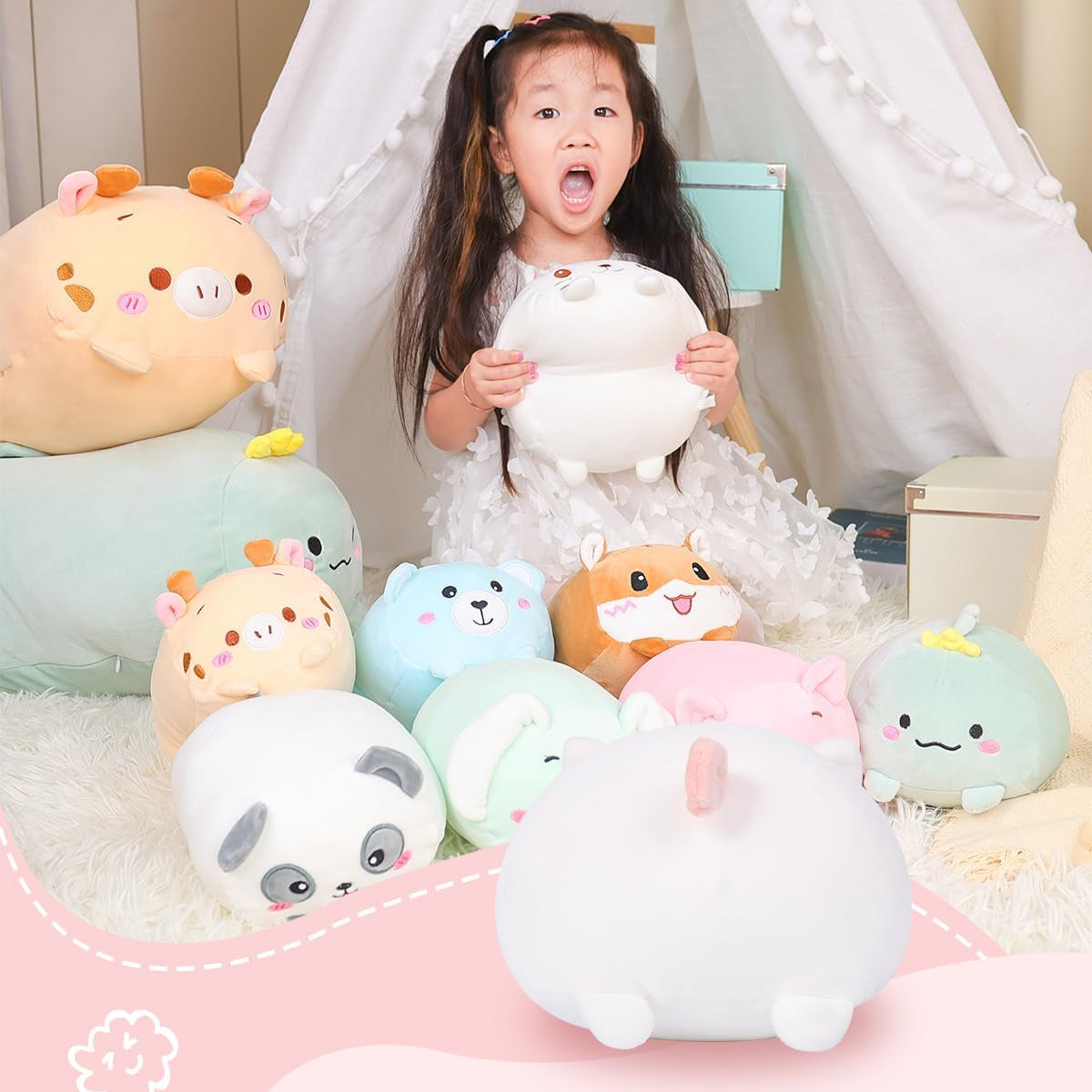 AIXINI 23.6-Inch White Cat Plush Cylindrical Body Pillow - Super Soft Cartoon Hugging Toy Gift