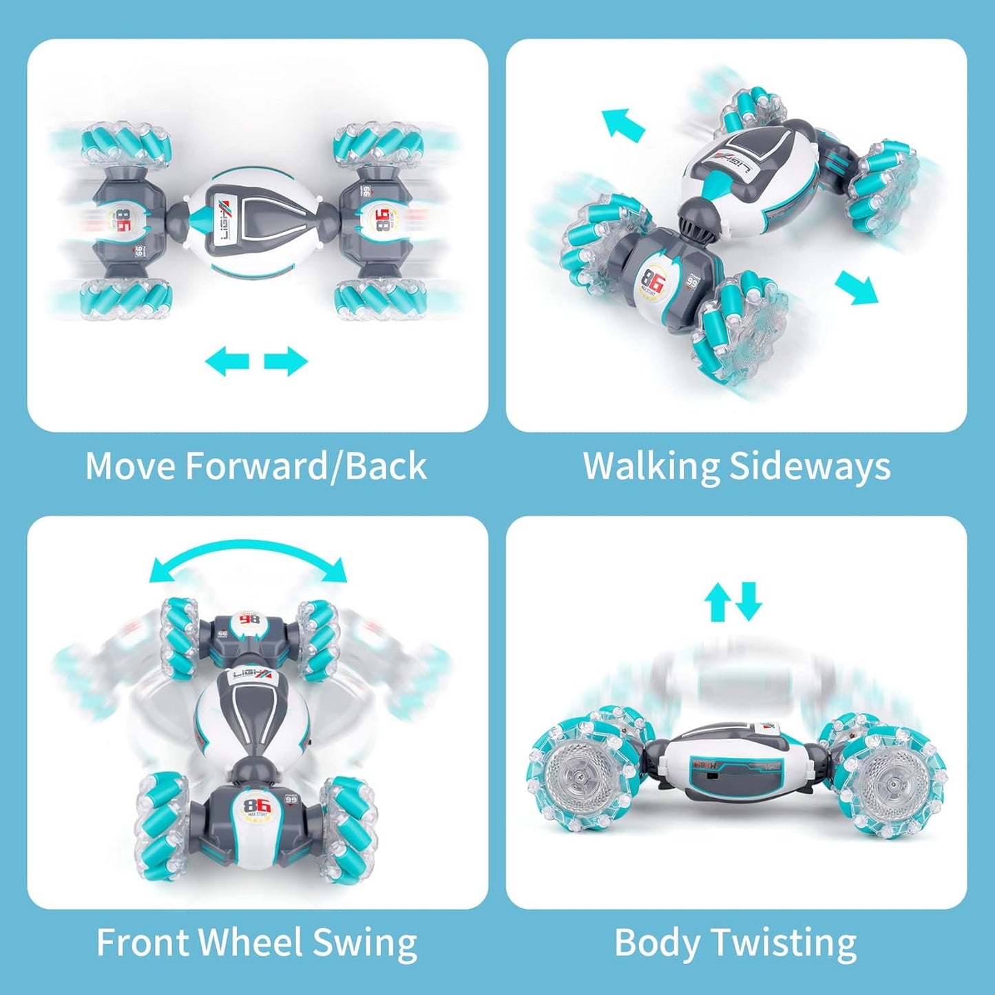 PREPOP Gesture Sensing RC Stunt Car, Birthday for Age 6 7 8-12 13+ Year Old Boys - Cool Toys for Kids, Hand Controlled Remote Control Twist Vehicle with Lights & Music, 4WD Rotating