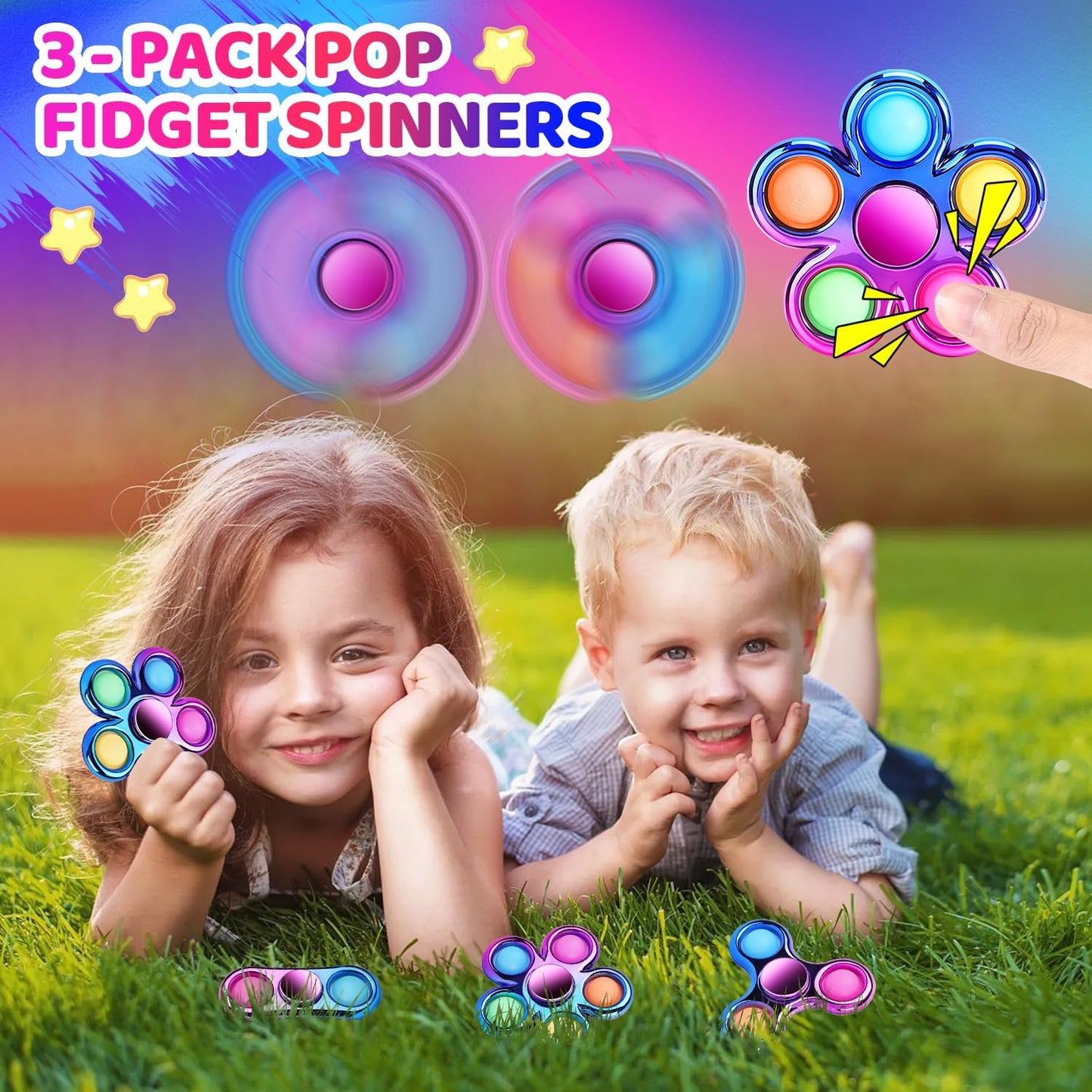 FIGROL 3-Pack Pop Fidget Spinners - Ideal Party Favors and Classroom Prizes - Sensory Fidget Toys for Teens - Perfect Birthday Gifts