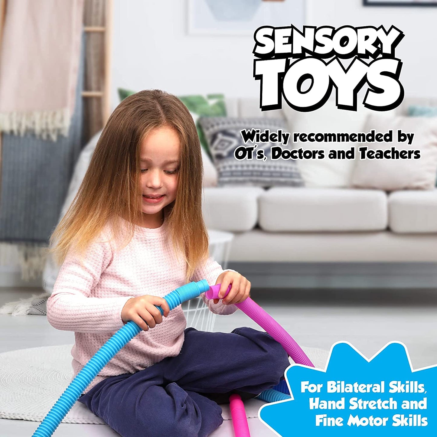 Playkidiz Pop Tubes - 8 Pack Mini 5" Sensory Fidget Tubes, Extending Up to 18" Long, Stress Relief Toy for Children Ages 3 and Up