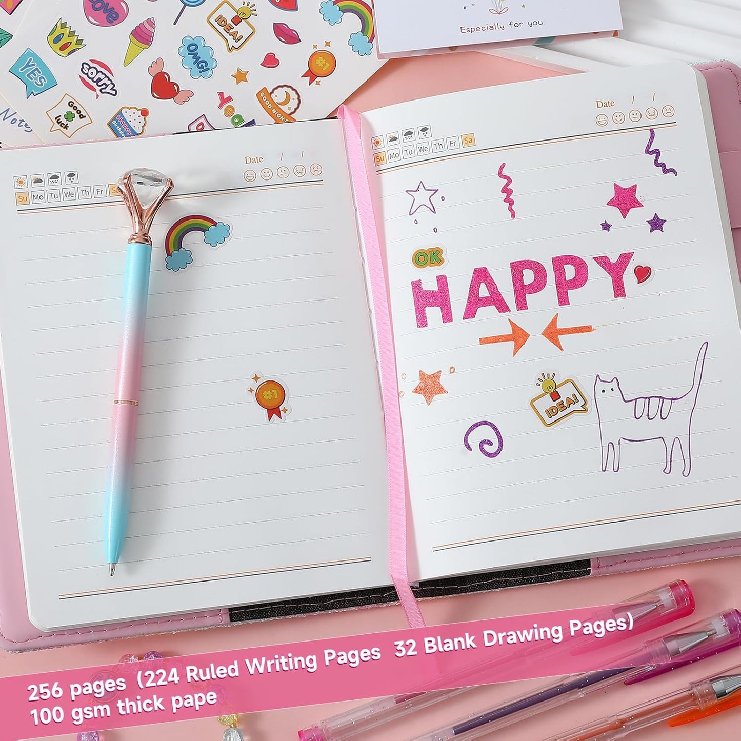 Diary with Lock for Girls, Password Locked Journals for Teen Girls, Secret Diary Gifts for 9 10 11 12 Year Old Girls, Kids Journals Set for Ages 8-12 Teenage