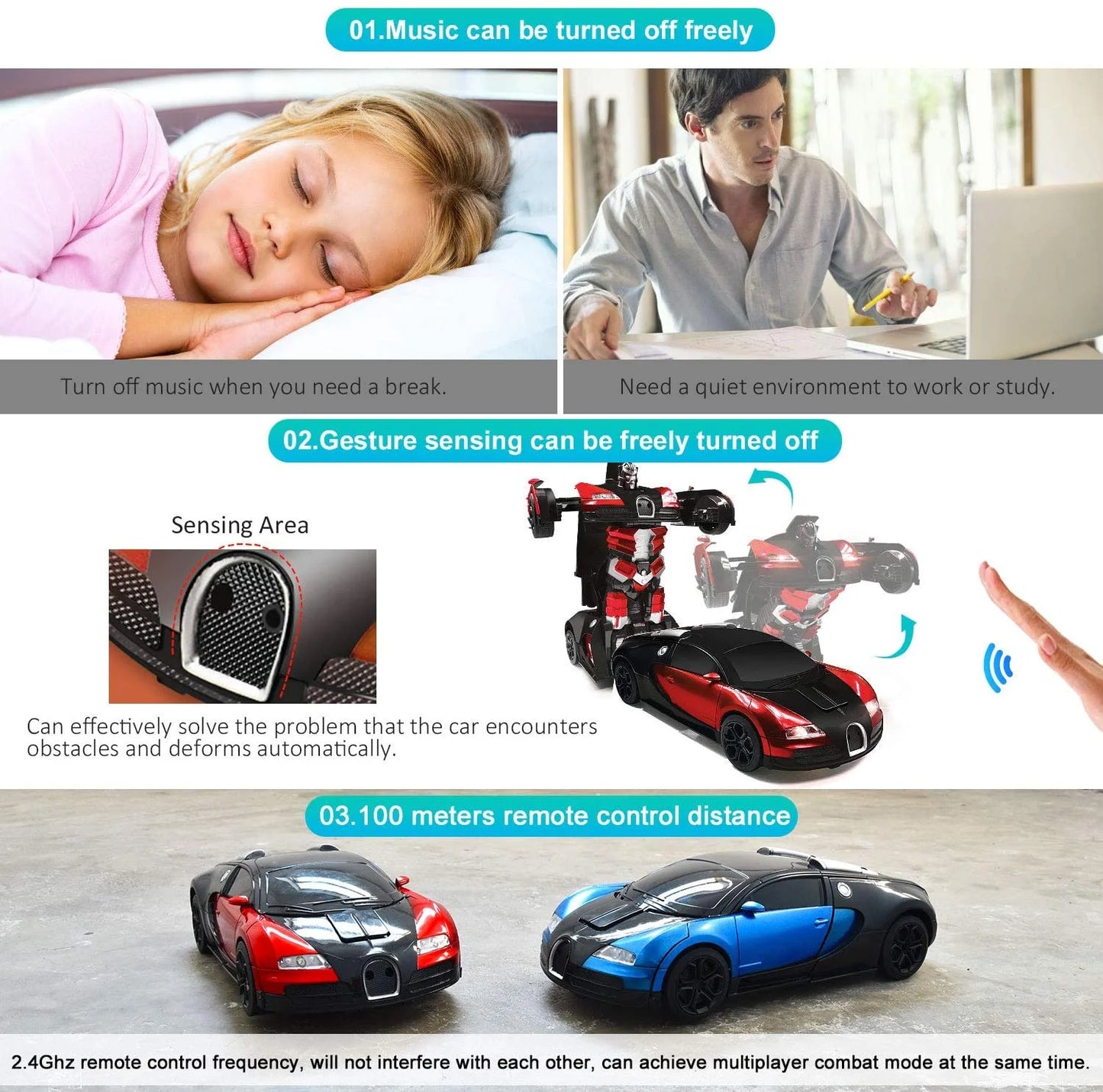 Remote Control Cars Toys,2.4Ghz 1/14 Scale RC Transforming Car Robot with Gesture Sensing / a Key Deformation,Gifts for 3-5 4-7 8-12 Boys Girls Kids