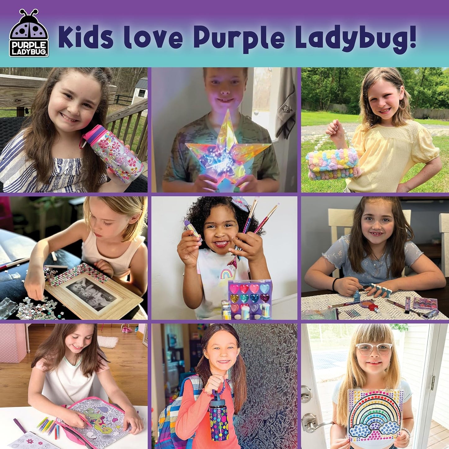 PURPLE LADYBUG DIY Mosaic Photo Frame Craft Kit - Summer Activities for Kids & Teens, Arts & Crafts for Girls 8-12, Birthday Gift for Girls, Fun Craft for Kids Ages 6-12