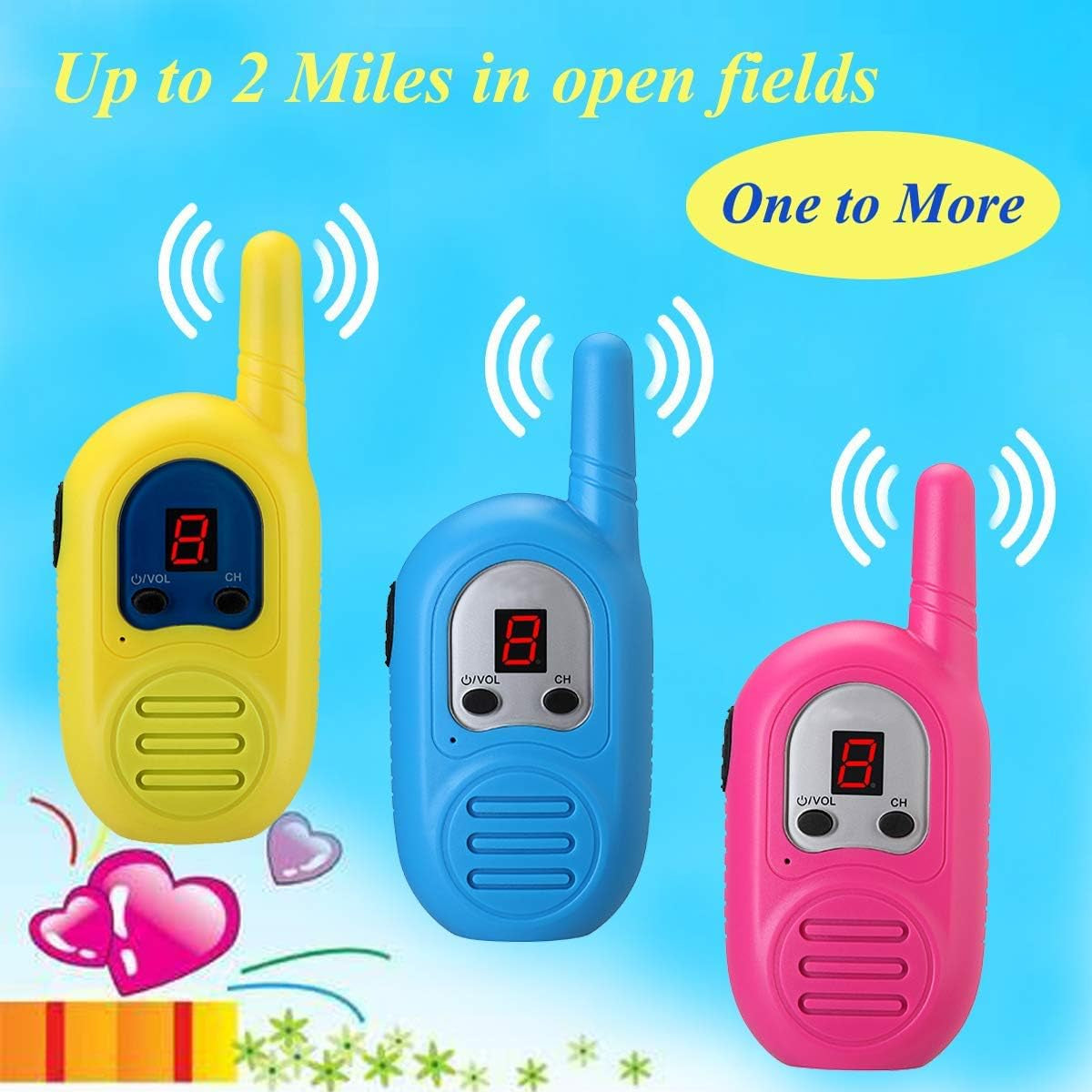 3-Pack Rechargeable Walkie Talkies for Kids with 2-Mile Range and Lanyards, Ideal for Outdoor Adventures - Perfect Gift for Boys and Girls (Batteries Not Included)