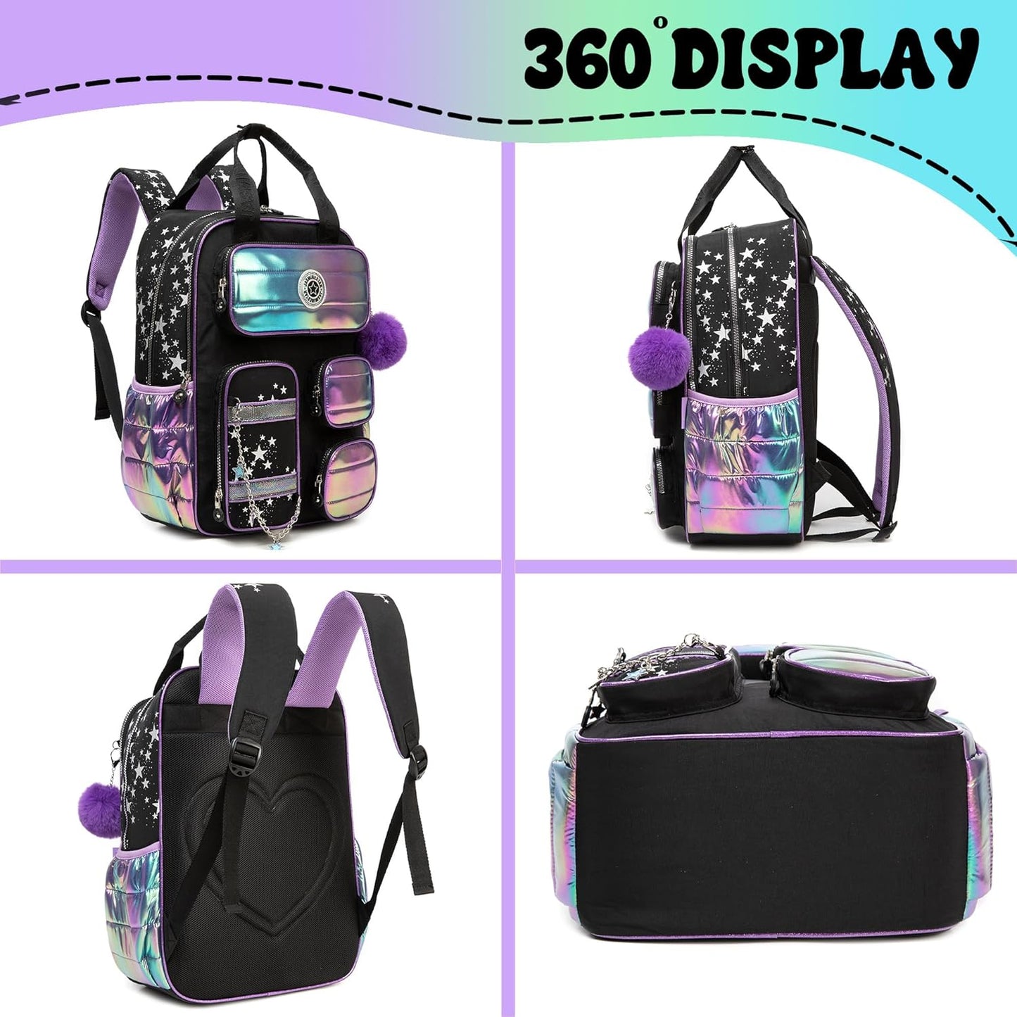 Kids School Backpacks for Girls Backpack with Lunch Bag for Elmentary Students Kids Travel Bookbag for Girls Age 6-12