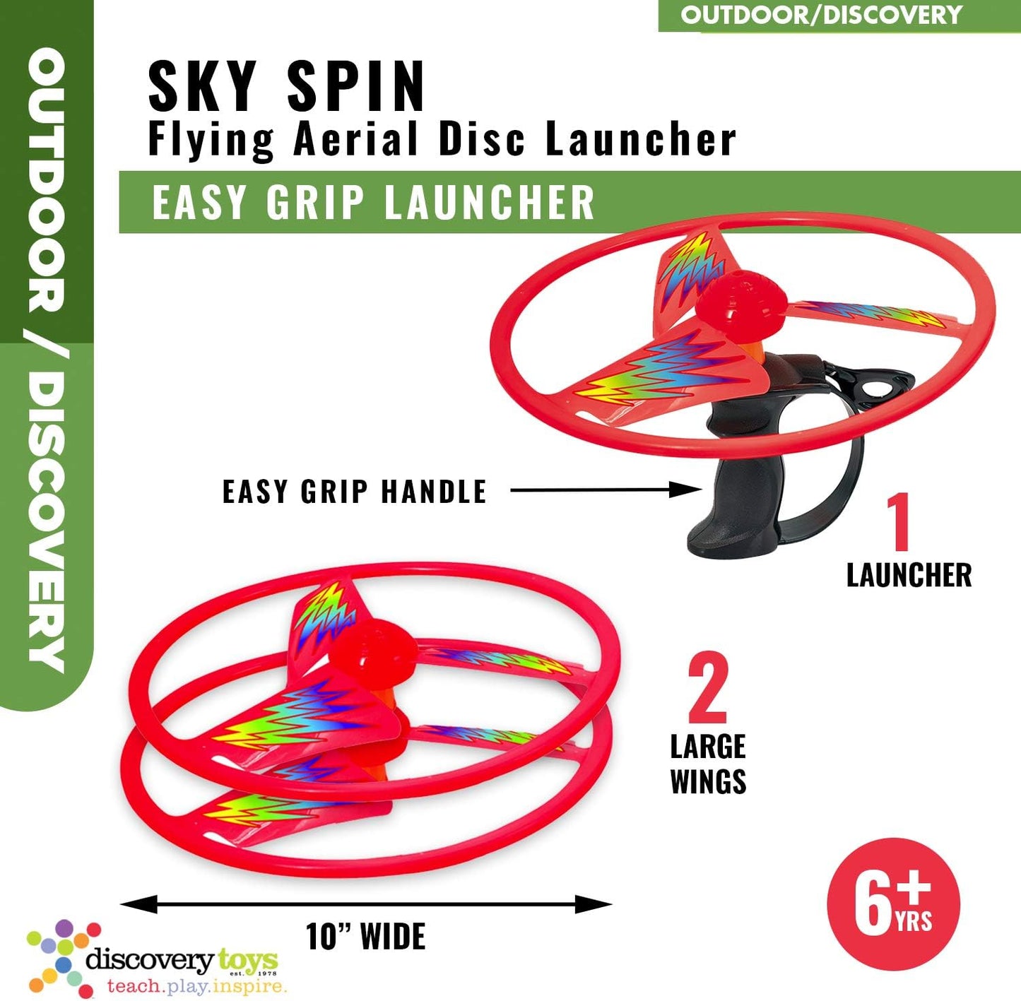 Discovery Toys Sky Spin Aerial Disc Launcher with Dual Large Wings | STEM Educational Toy for Early Childhood Development Ages 6 and Up | Ideal Summer Activity