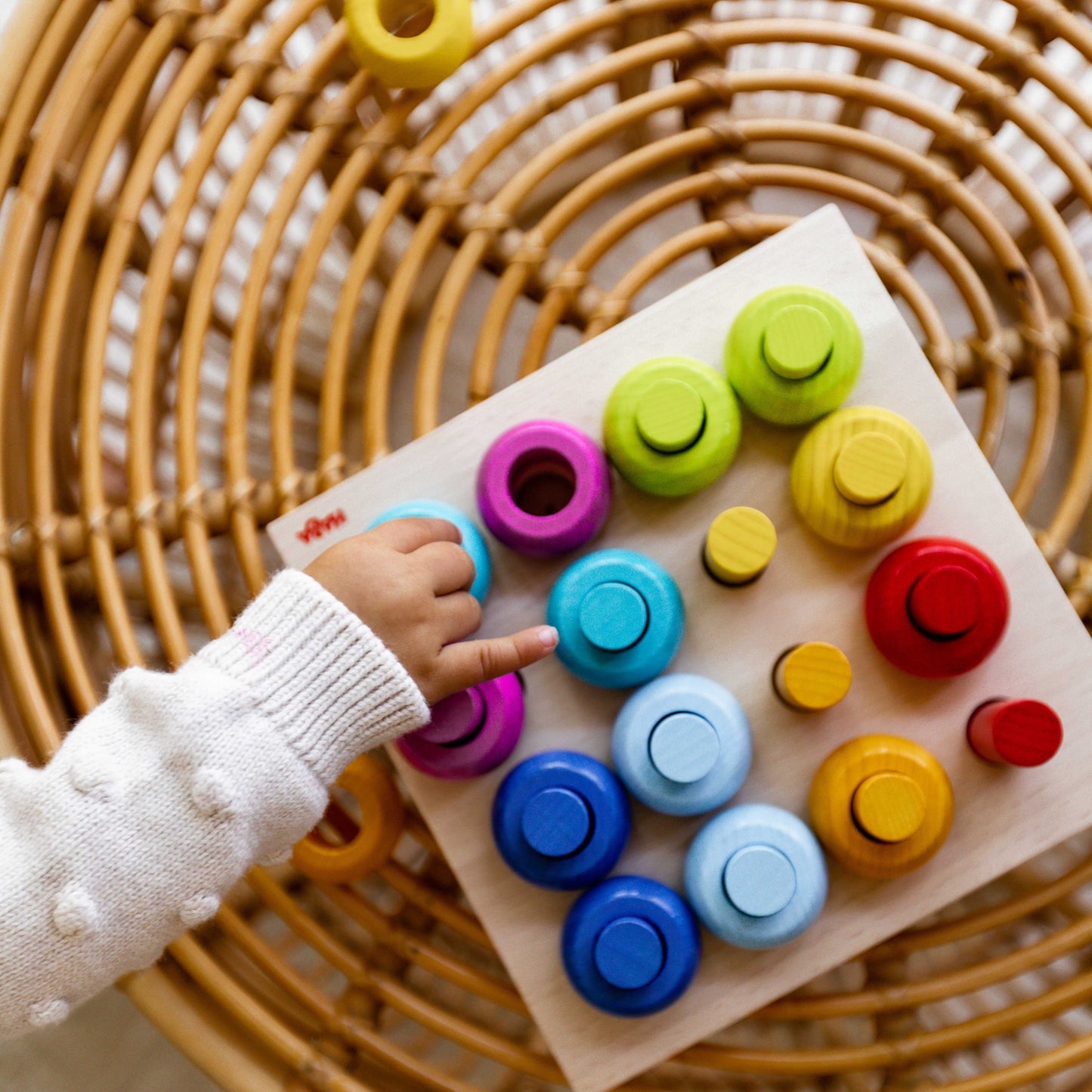 Rainbow Whirls Wooden Sorting & Stacking Rings Shape Sorter Fine Motor Toys