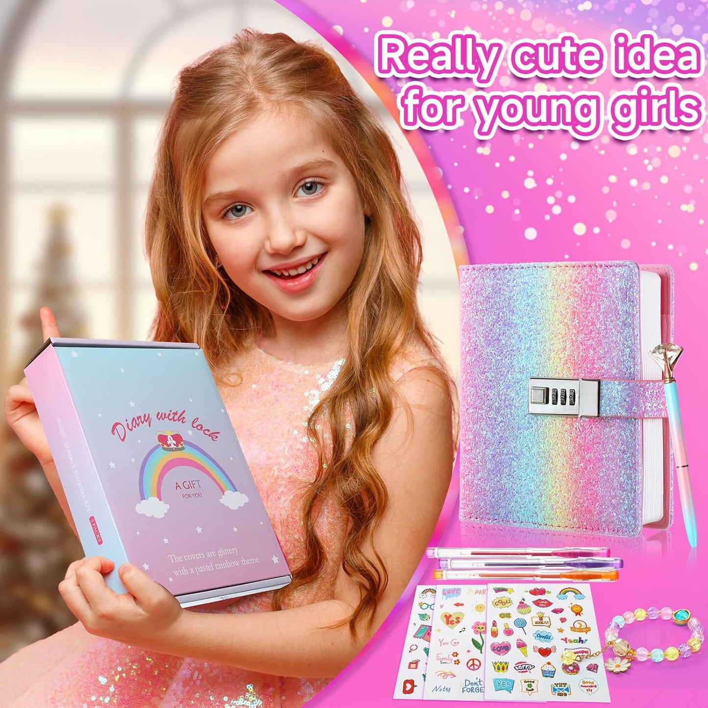 Diary with Lock for Girls, Password Locked Journals for Teen Girls, Secret Diary Gifts for 9 10 11 12 Year Old Girls, Kids Journals Set for Ages 8-12 Teenage