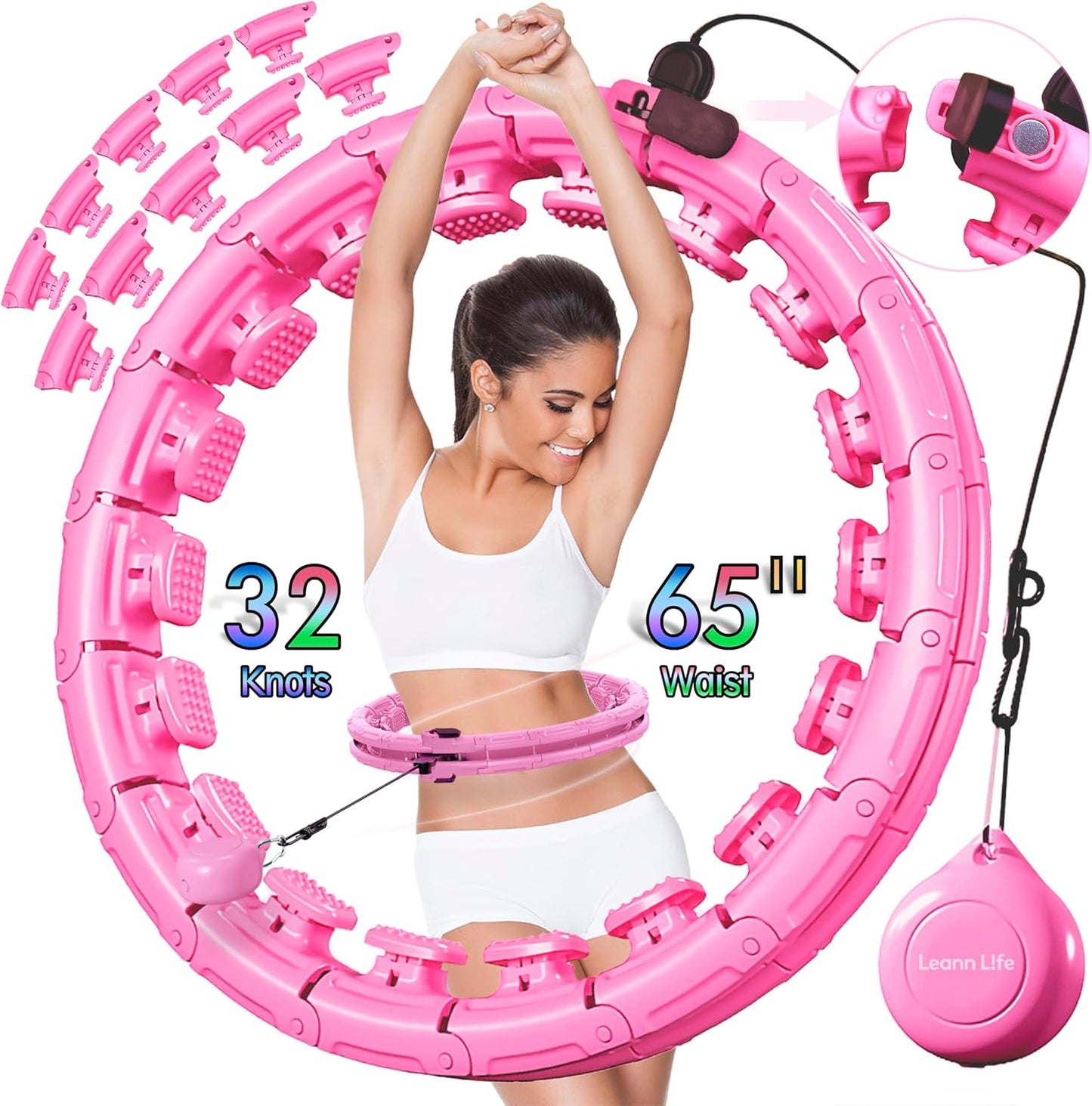 U5-16 Knots Waist 28”- 46”, Silent Smart Weighted Hula Hoop for Adults Weight Loss, Infinity Hoop plus Size, Home Outdoors Fitness Exercise, Abdominal Toner