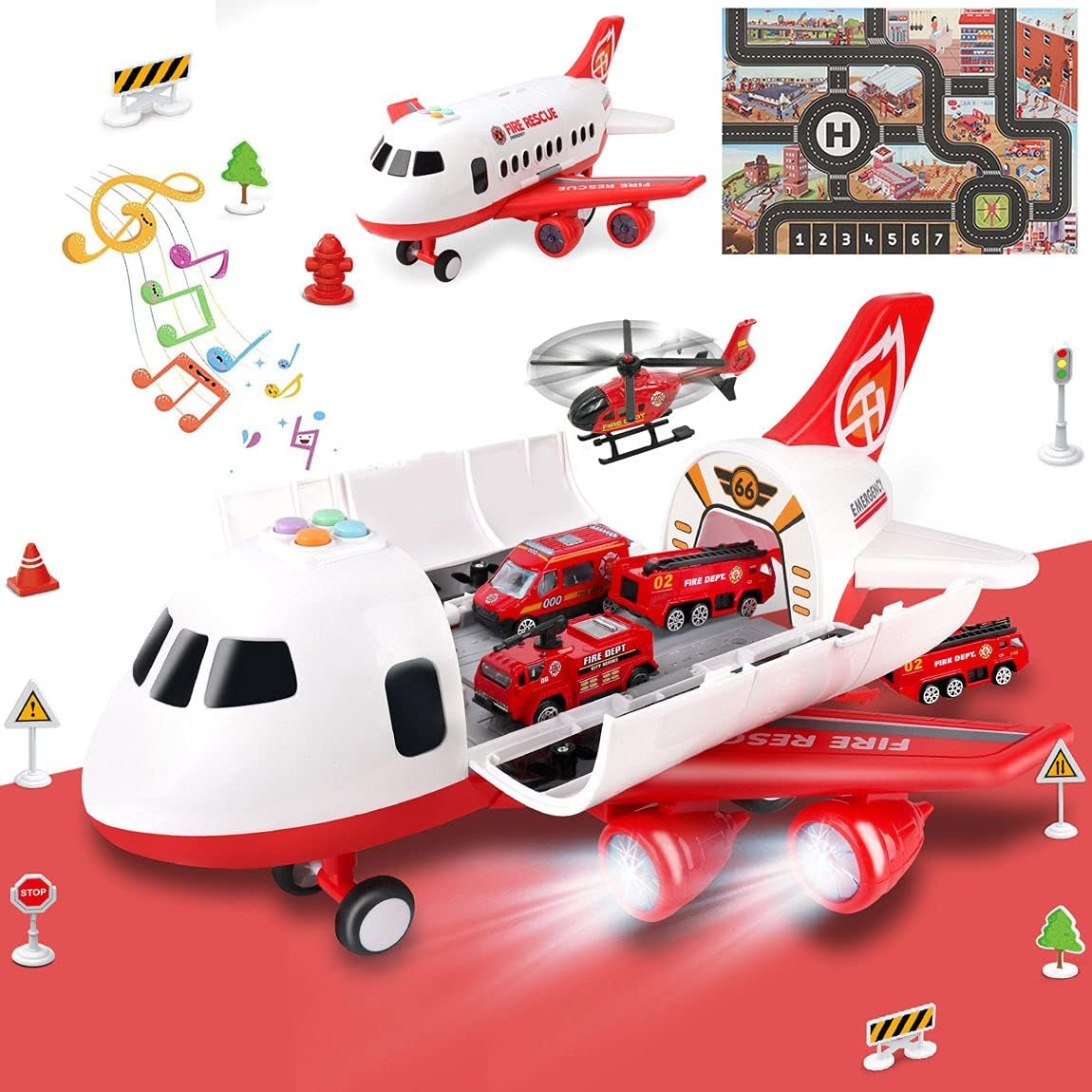 Dwi Dowellin 20-in-1 Transport Carrier Vehicle Set for Toddlers: Cargo Airplane and Police Toys for Boys and Girls Ages 2-7