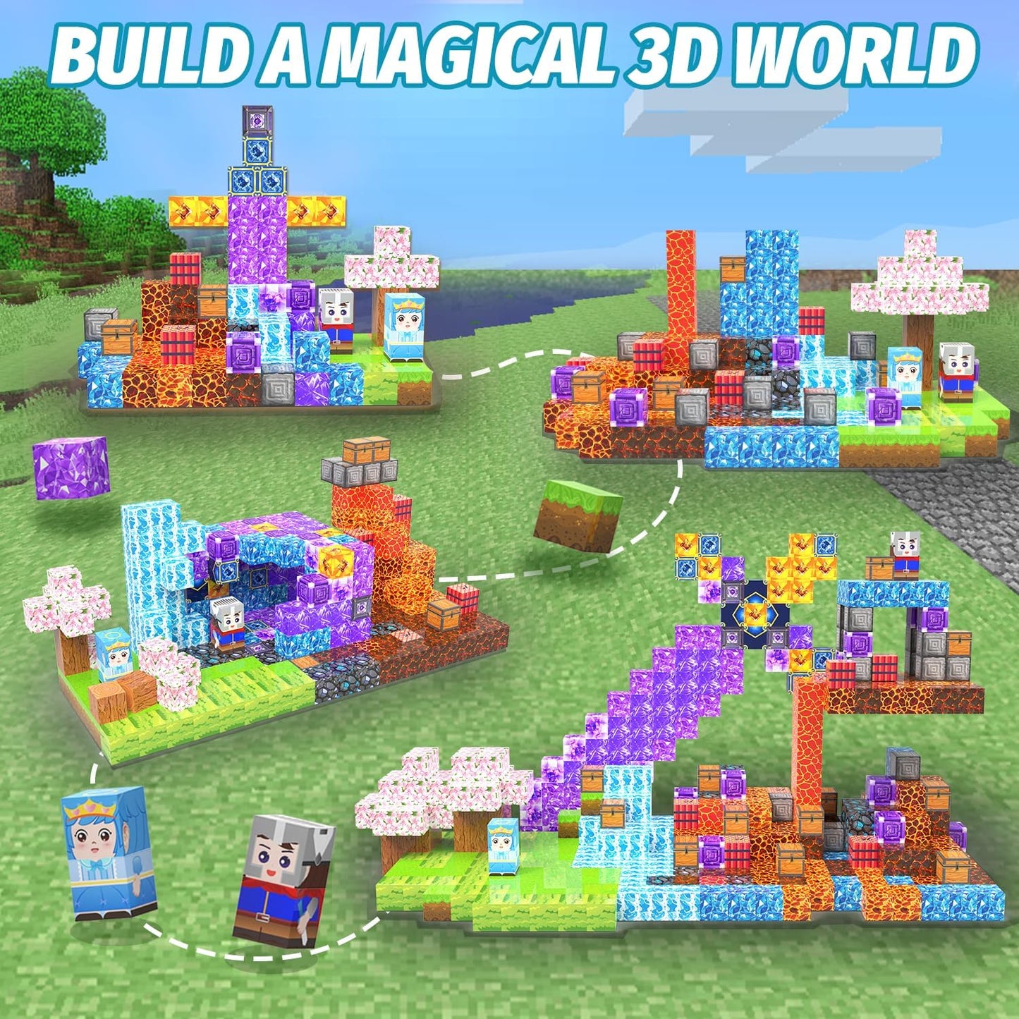 100PCS 1 Inch Magnetic Blocks, Mine Sword World Magnetic Toy Building Cube for Toddler Boys Girls Kids Age 3+, Stacking Magnet Construction Block Toys of Birthday Gifts.