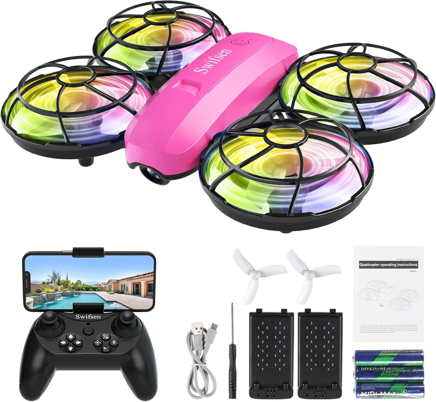 Drones for Kids with Camera,Rc Drone Indoor Small Helicopter,Birthday Gifts for Boys and Girls Beginners Friendly,Mini Quadcopter Toy with 2 Batteries,Propeller Protect,Altitude Hold