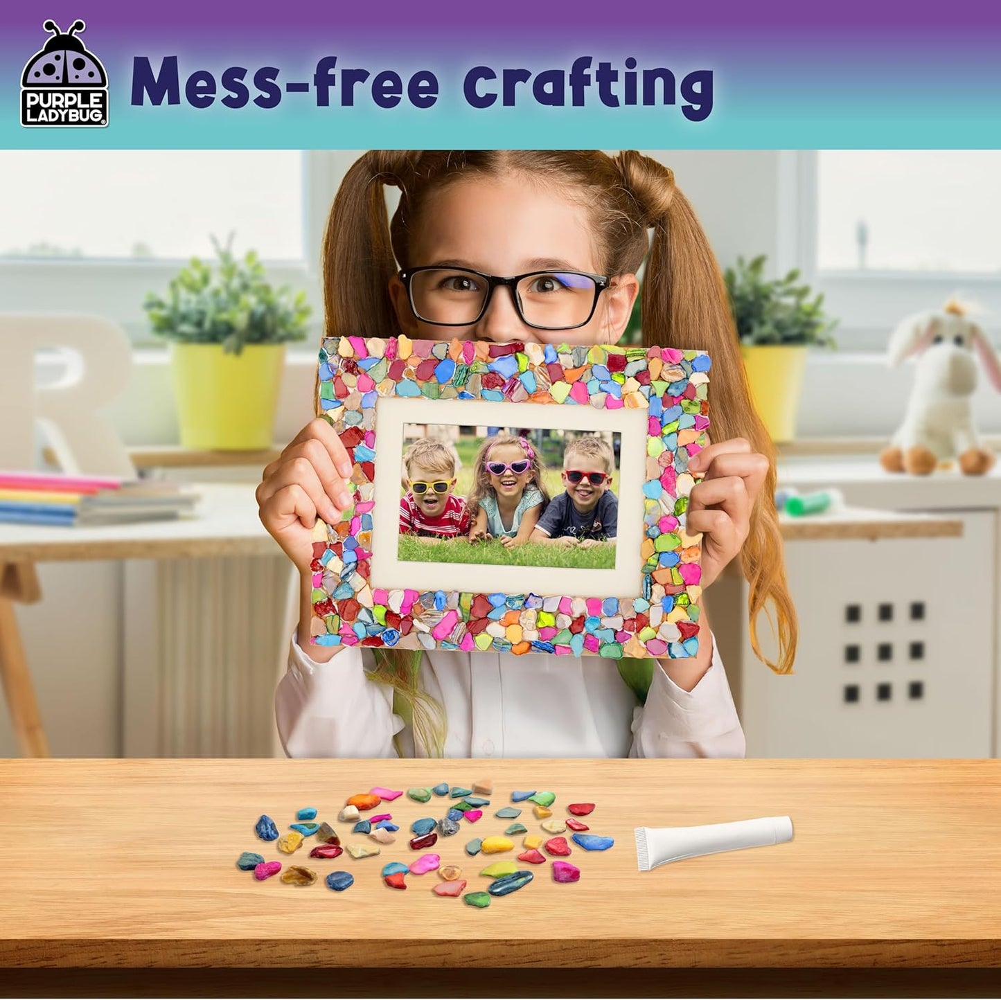 PURPLE LADYBUG DIY Mosaic Photo Frame Craft Kit - Summer Activities for Kids & Teens, Arts & Crafts for Girls 8-12, Birthday Gift for Girls, Fun Craft for Kids Ages 6-12