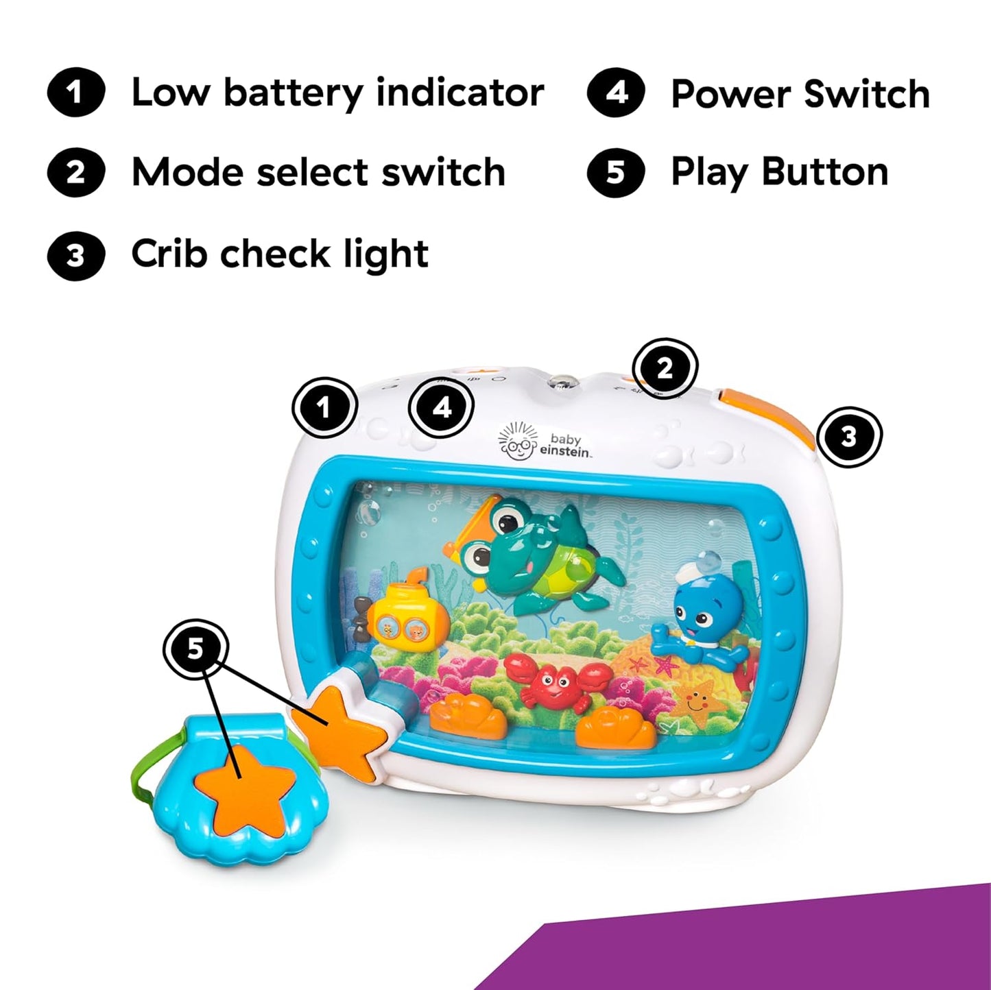 Baby Einstein Sea Dreams Soother Musical Crib Toy and Sound Machine, Newborn and Up