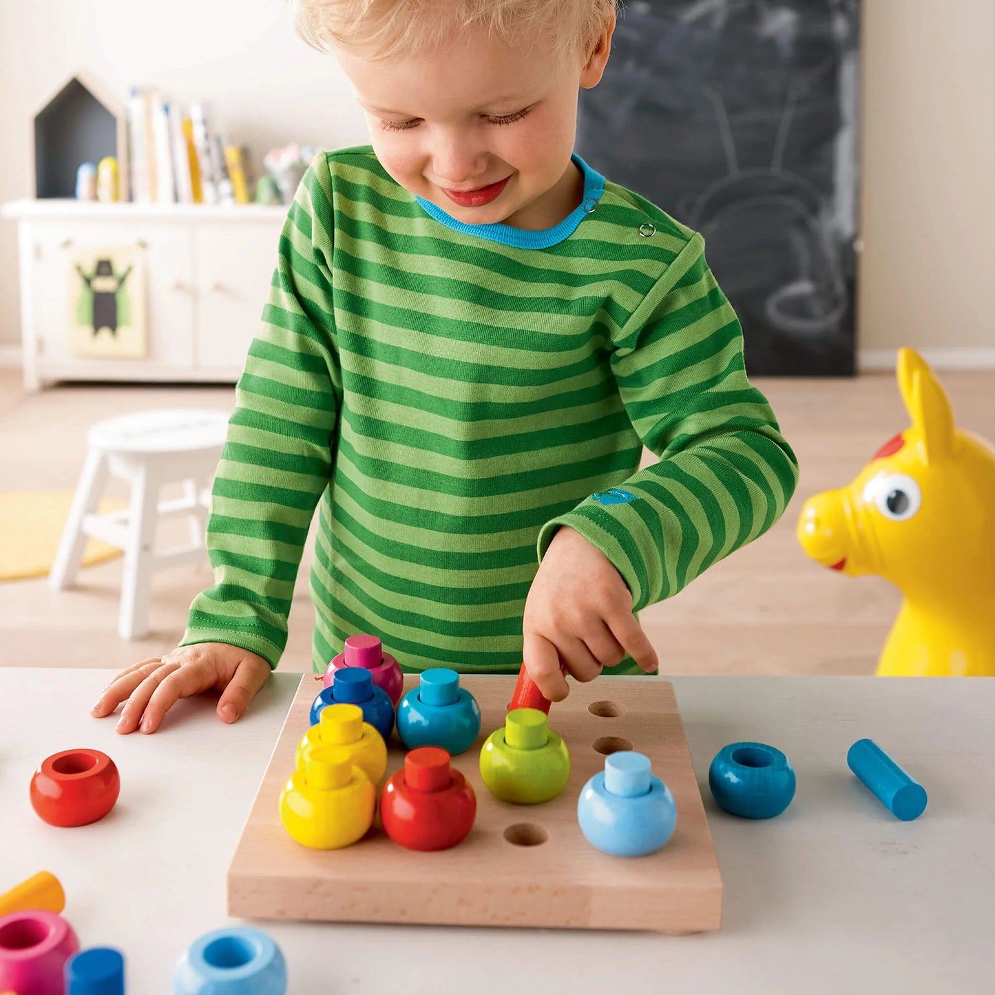 Rainbow Whirls Wooden Sorting & Stacking Rings Shape Sorter Fine Motor Toys