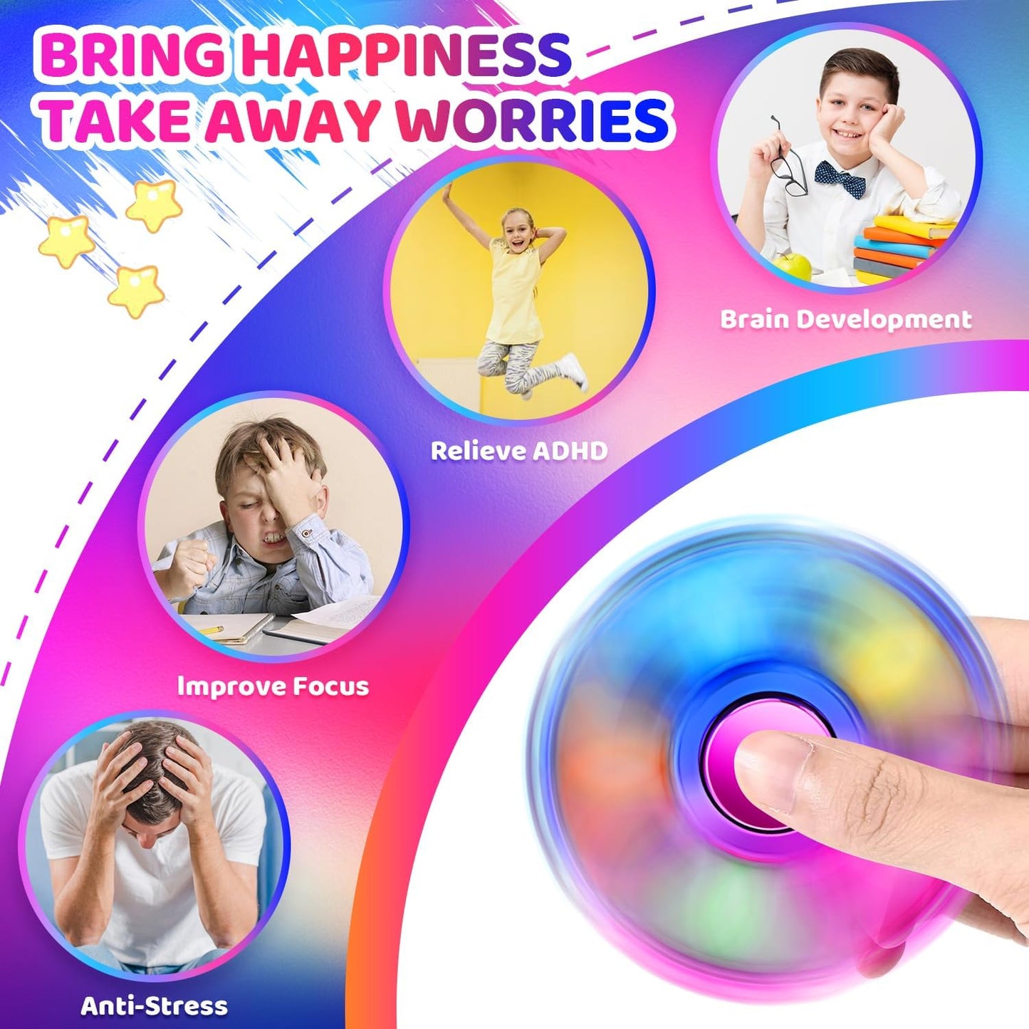 FIGROL 3-Pack Pop Fidget Spinners - Ideal Party Favors and Classroom Prizes - Sensory Fidget Toys for Teens - Perfect Birthday Gifts