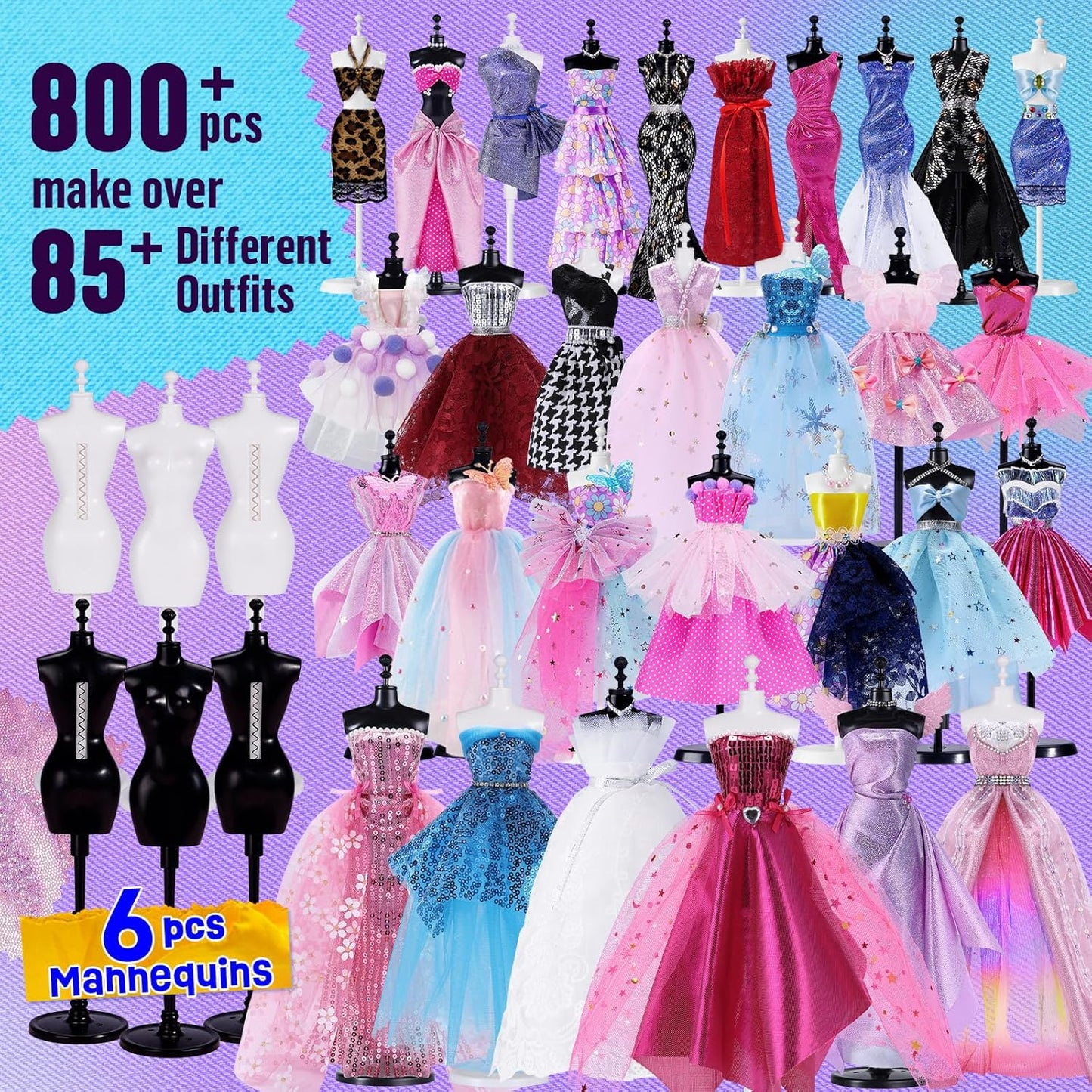 ONE to FOUR 800+Pcs - Fashion Designer Kit for Girls with 6 Mannequins - Arts and Crafts Kit- Sewing Kit for Kid Ages 8-12 -Girl Gift Age 6 7 8 9 10 11 12-Gifts for Teen Girls