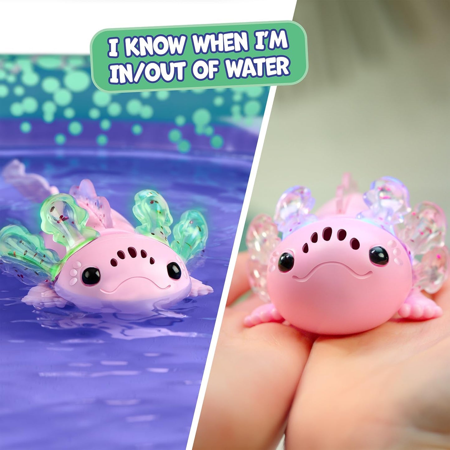 Interactive Baby Axolotl with Inflatable Pool, Alix, Swims and Lights up in Water, Rainbow Lights Tell Your Mood (Ages 5+)