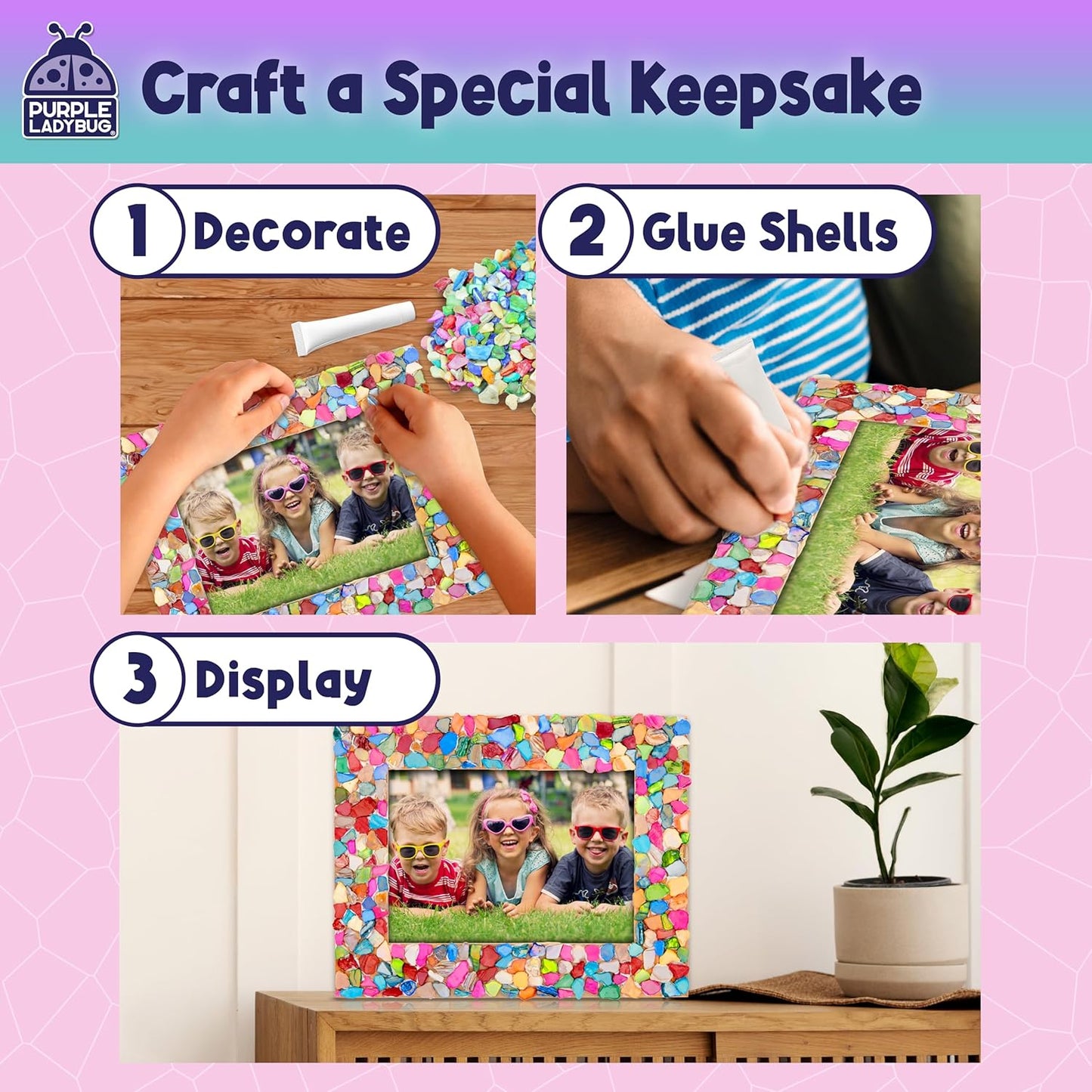 PURPLE LADYBUG DIY Mosaic Photo Frame Craft Kit - Summer Activities for Kids & Teens, Arts & Crafts for Girls 8-12, Birthday Gift for Girls, Fun Craft for Kids Ages 6-12