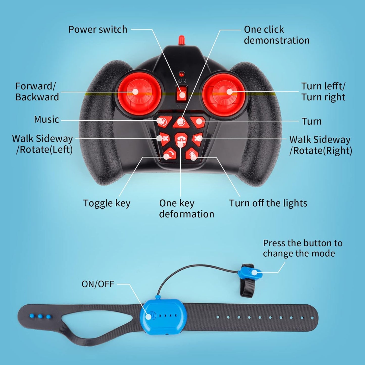 PREPOP Gesture Sensing RC Stunt Car, Birthday for Age 6 7 8-12 13+ Year Old Boys - Cool Toys for Kids, Hand Controlled Remote Control Twist Vehicle with Lights & Music, 4WD Rotating