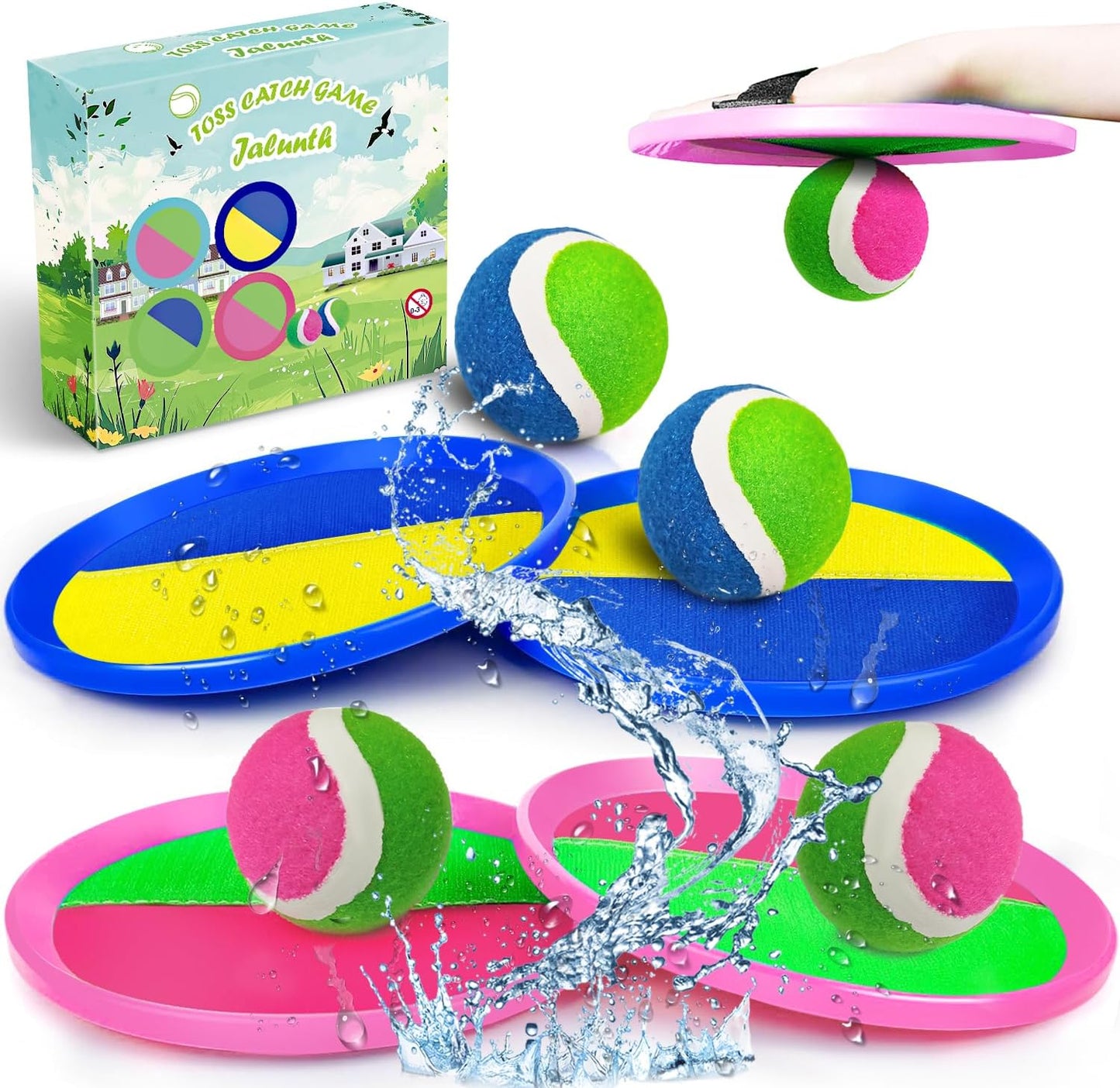 Jalunth Ball Catch Set Game Toss Paddle - Beach Toys Back Yard Pool Outdoor Lawn Games Backyard Camping Sticky Mitts Age 3 4 5 6 7 8 9 10 11 12 Years Old Boys Girls Kids Adults Family Easter Gifts