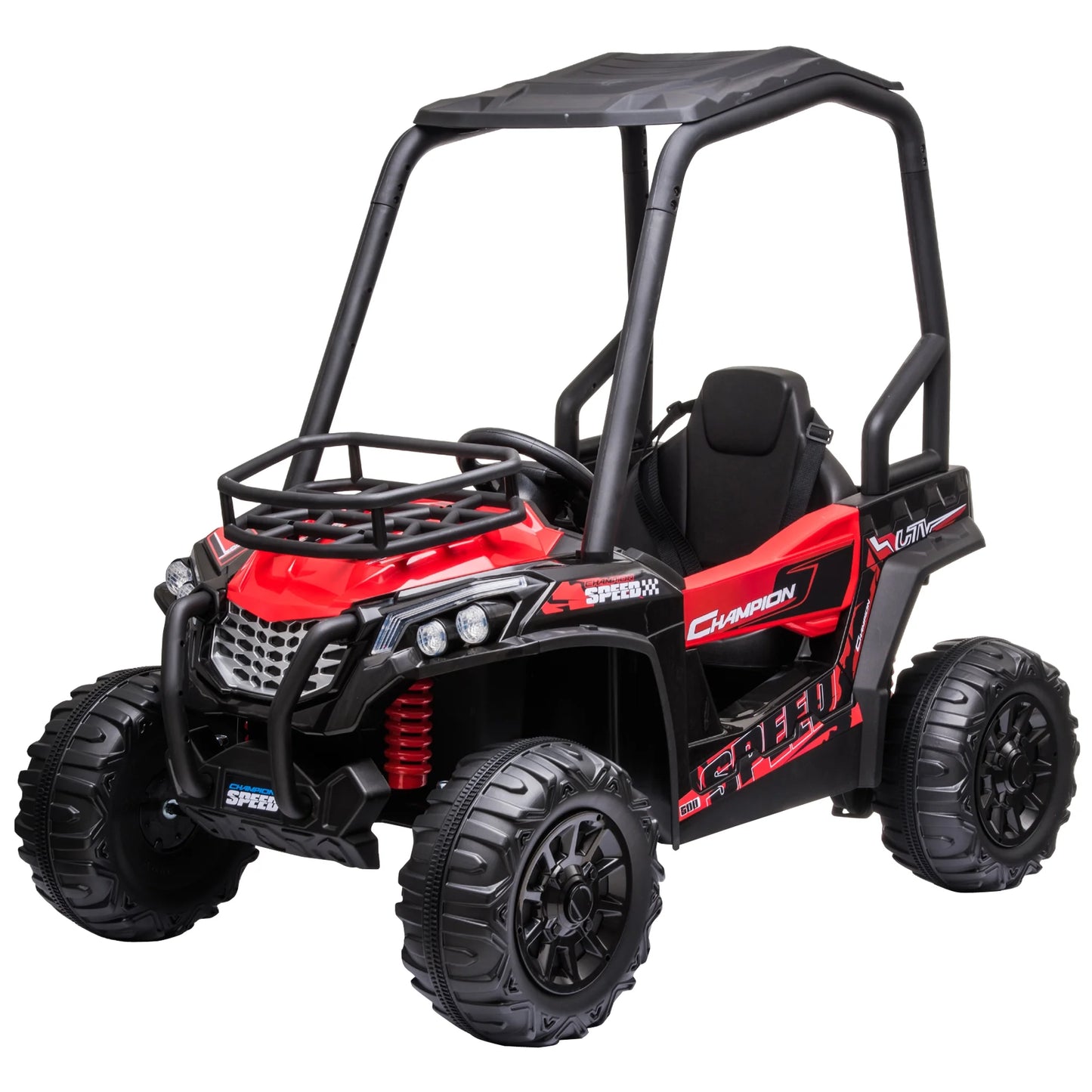 12V Dual Motor Kids UTV, Battery Powered Electric Ride on Truck with Forward and Reverse Function, Lights, MP3/USB, Suspension, Remote Control, Red