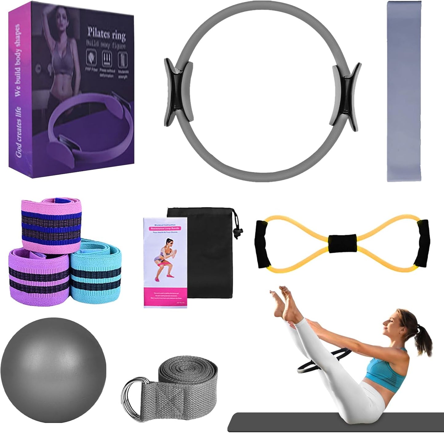 Pilates Essentials Kit for Women, 2025 New Better Me Pilates Kit, Pilates Rings Booty Bands, Yoga Sets for Women, Hip Exercise Band Yoga Ball 25Cm Figure 8 Resistance Band