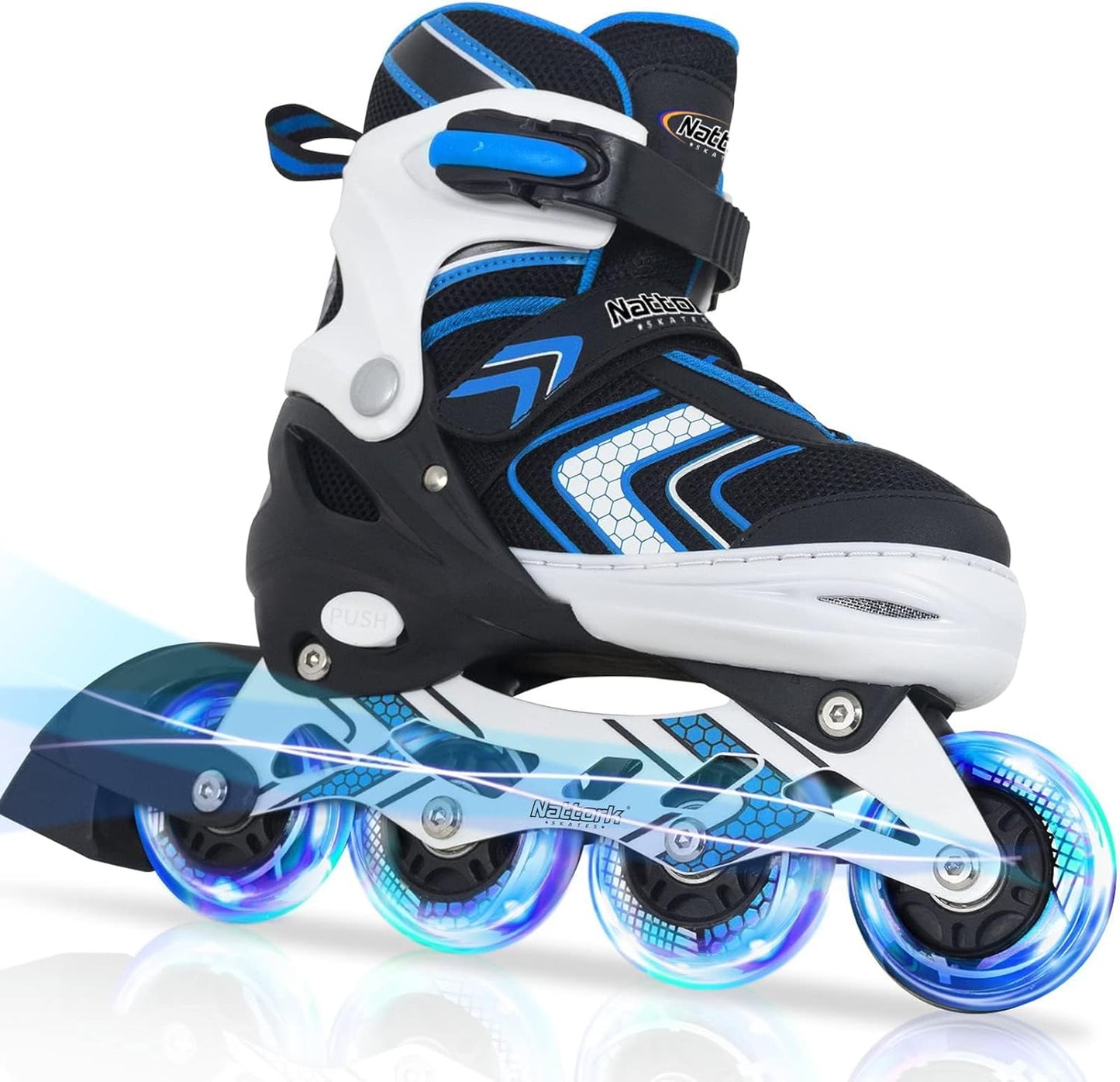 Nattork Adjustable Inline Skates for Girls and Boys with Full Light up Wheels, Beginner Roller Skates for Kids Youth Purple Pink Blue Black