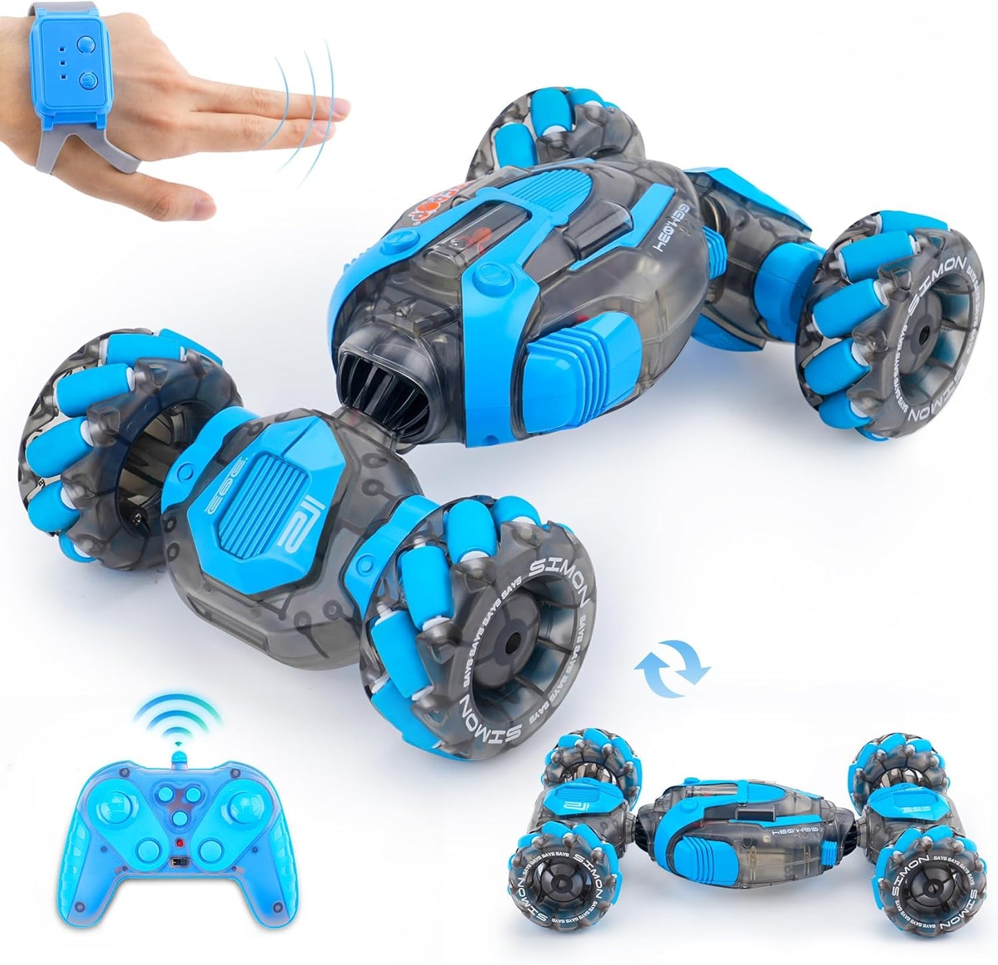 PREPOP Gesture Sensing RC Stunt Car, Birthday for Age 6 7 8-12 13+ Year Old Boys - Cool Toys for Kids, Hand Controlled Remote Control Twist Vehicle with Lights & Music, 4WD Rotating