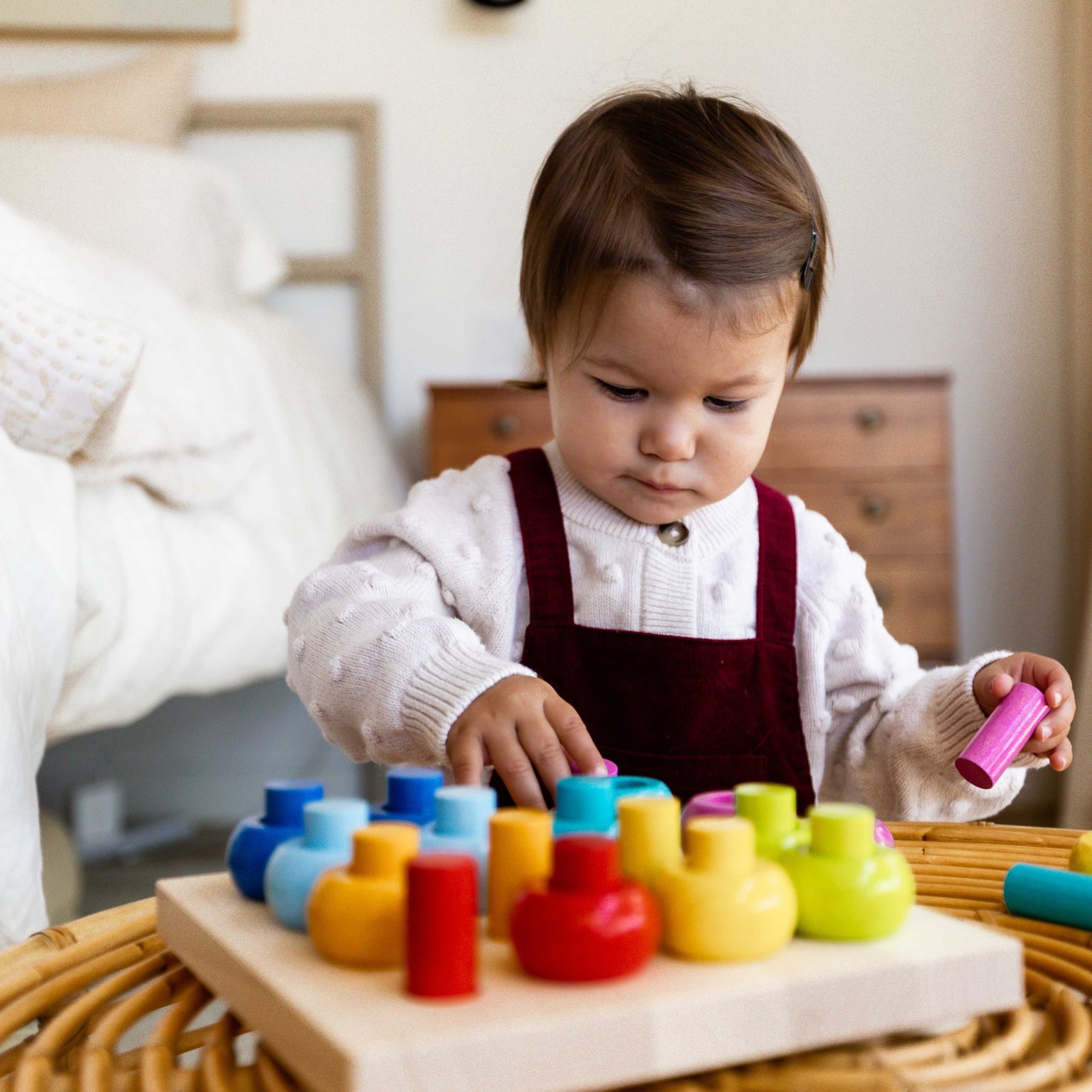 Rainbow Whirls Wooden Sorting & Stacking Rings Shape Sorter Fine Motor Toys
