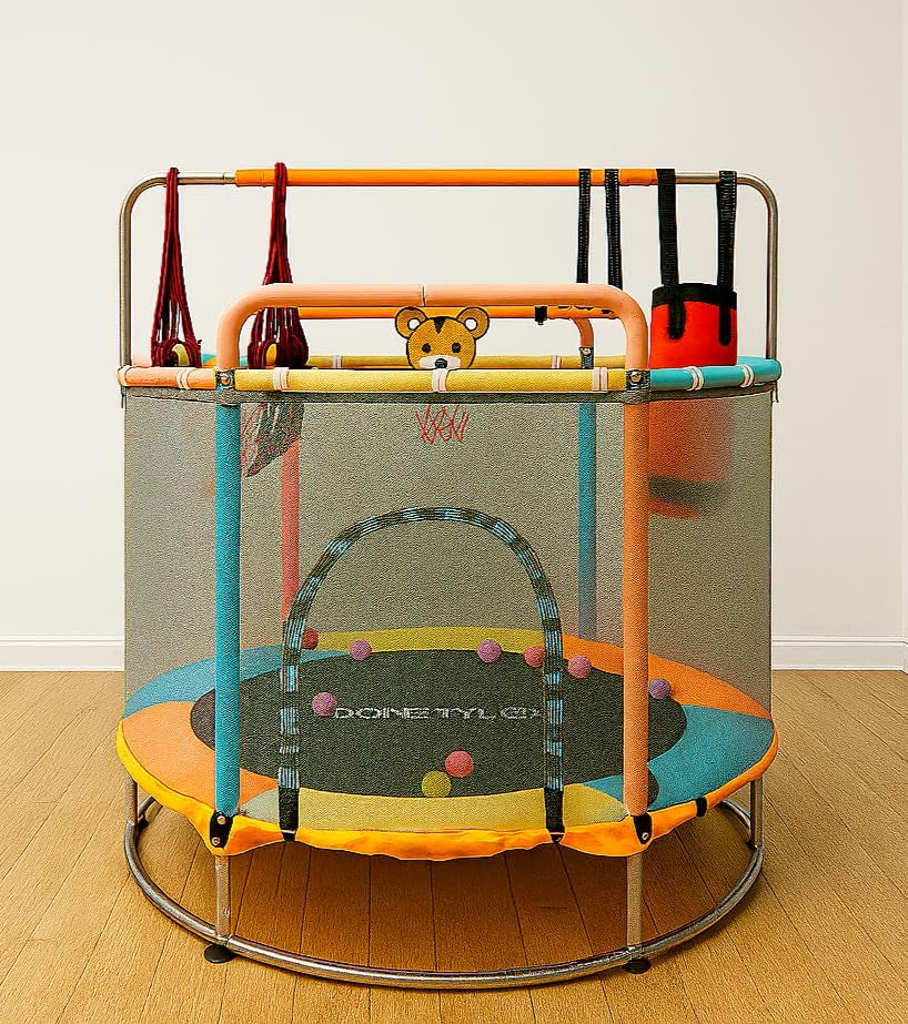 Trampoline for Kids with Anti-Rollover round Bottom - Double Safety Handles - Indoor/Outdoor Toddler Trampoline