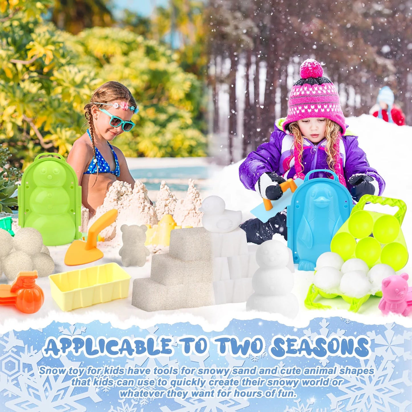 11Pcs Snowball Maker Tool Winter Snow Toys Kit, Sand Molds Beach Toys Plastic Snow Molds, Snow Toys for Kids Outdoors, Children'S Winter Accessories, Ages 3+