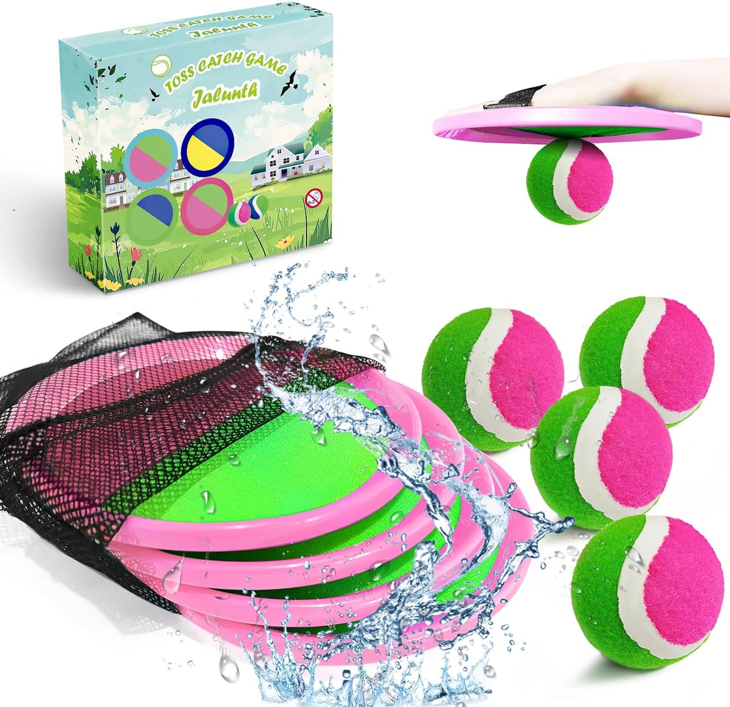 Jalunth Ball Catch Set Game Toss Paddle - Beach Toys Back Yard Pool Outdoor Lawn Games Backyard Camping Sticky Mitts Age 3 4 5 6 7 8 9 10 11 12 Years Old Boys Girls Kids Adults Family Easter Gifts