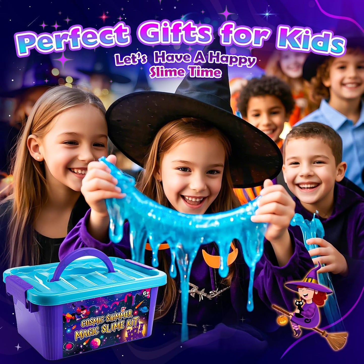 Slime Kit for Girls, Magic Galaxy Slime Making Kit with Magic Sticker,Making Butter Slimes Dark Powder to Make Glitter & Galactic Slimes Stress Relief Toys Fun Gifts Toys for 6-12 Year Olds Girls Boys