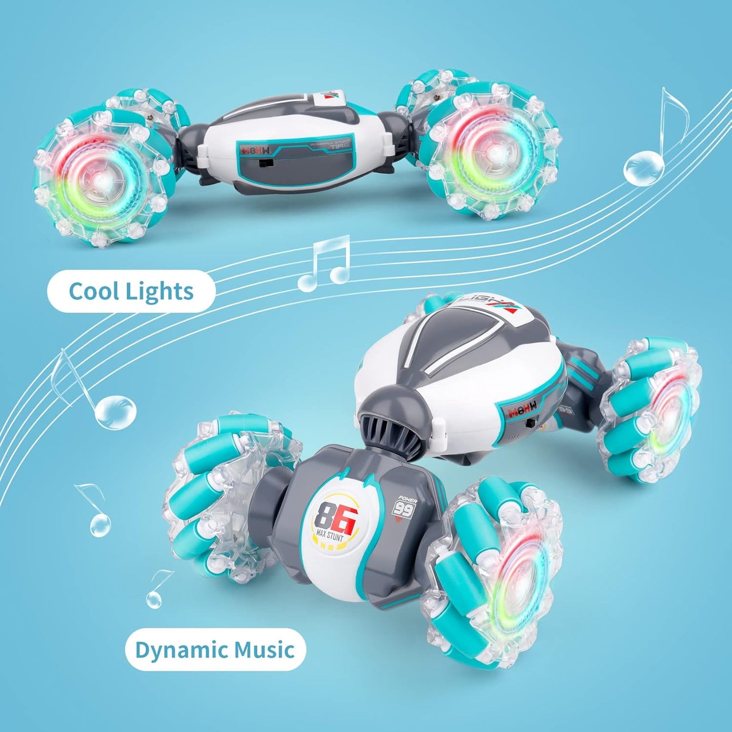 PREPOP Gesture Sensing RC Stunt Car, Birthday for Age 6 7 8-12 13+ Year Old Boys - Cool Toys for Kids, Hand Controlled Remote Control Twist Vehicle with Lights & Music, 4WD Rotating
