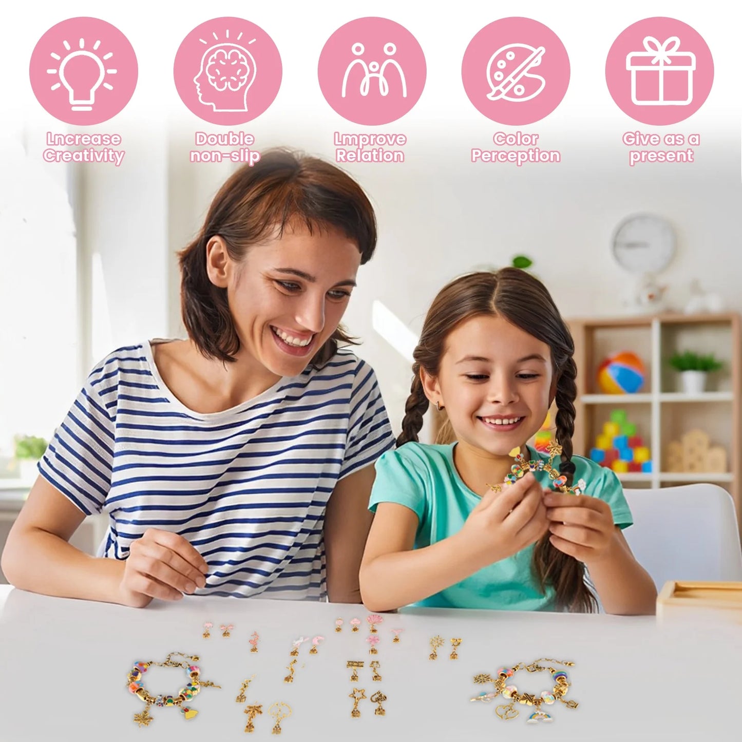 Charm Bracelet Making Kit, Jewellery Making Kit for Girls Gorgeous Rainbow Beads/Mermaid Crafts Gifts Set,Jewelry Making DIY Necklaces Bracelets Headbands Craft Set with Gift Box(67Pcs)