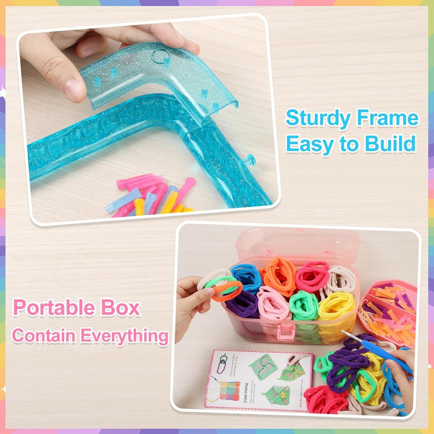 Iqkidz Weaving Loom Kit Toys, DIY Arts and Crafts for Kids and Adults, Ideal Gifts for Girls Ages 5 6 7 8-12 13, Easy Potholder Loom Knitting Activity for Beginners, 224 Craft Loops