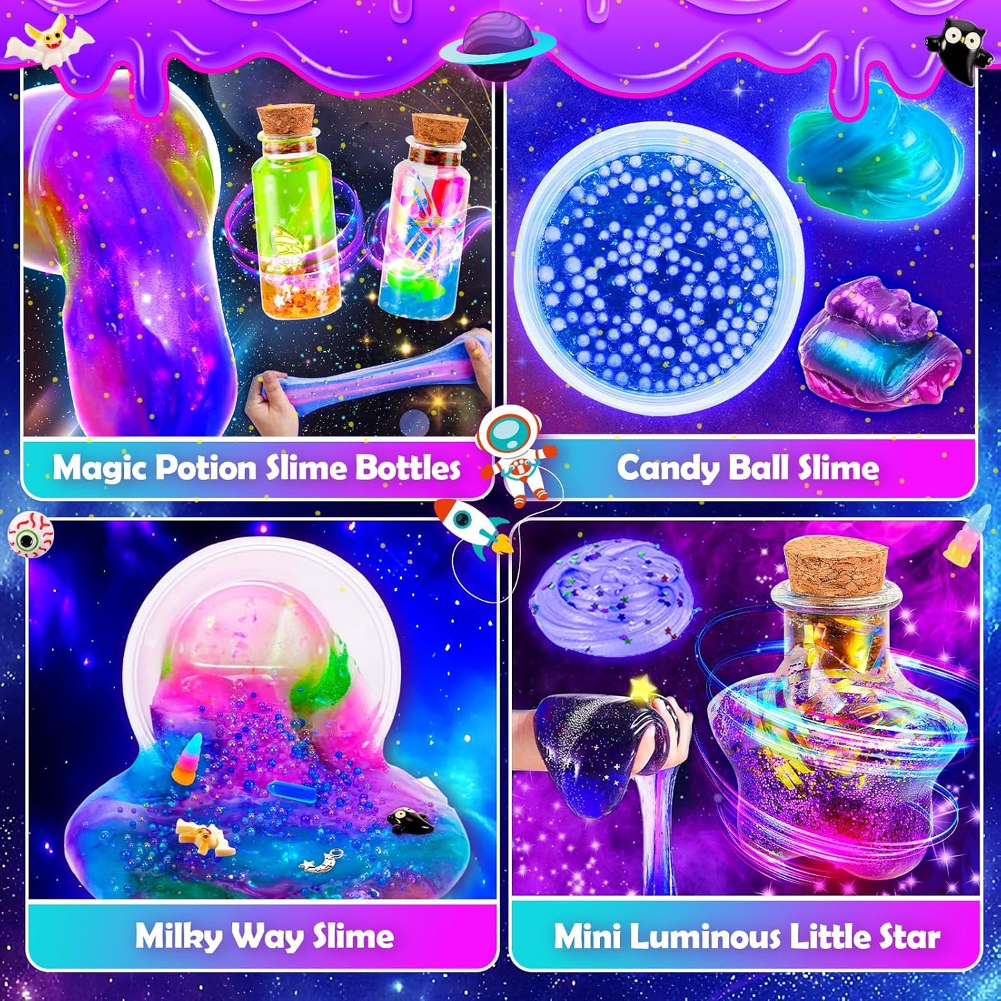 Slime Kit for Girls, Magic Galaxy Slime Making Kit with Magic Sticker,Making Butter Slimes Dark Powder to Make Glitter & Galactic Slimes Stress Relief Toys Fun Gifts Toys for 6-12 Year Olds Girls Boys