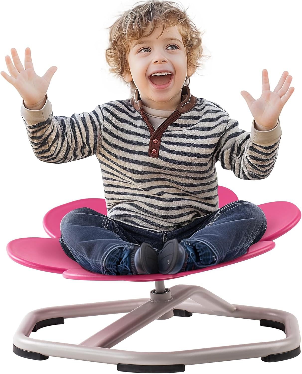ROBUD Kids Sensory Swivel Chair, Autism Kids Swivel Chair with Non-Slip Design, Training Body Coordination, Flower Shape Wobble Chair, No Assembly, Pink